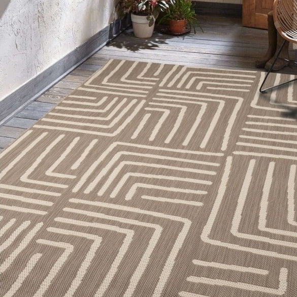 Hanna Flatweave Geo Contrast Indoor/ Outdoor Rug - 120x170cm - Natural