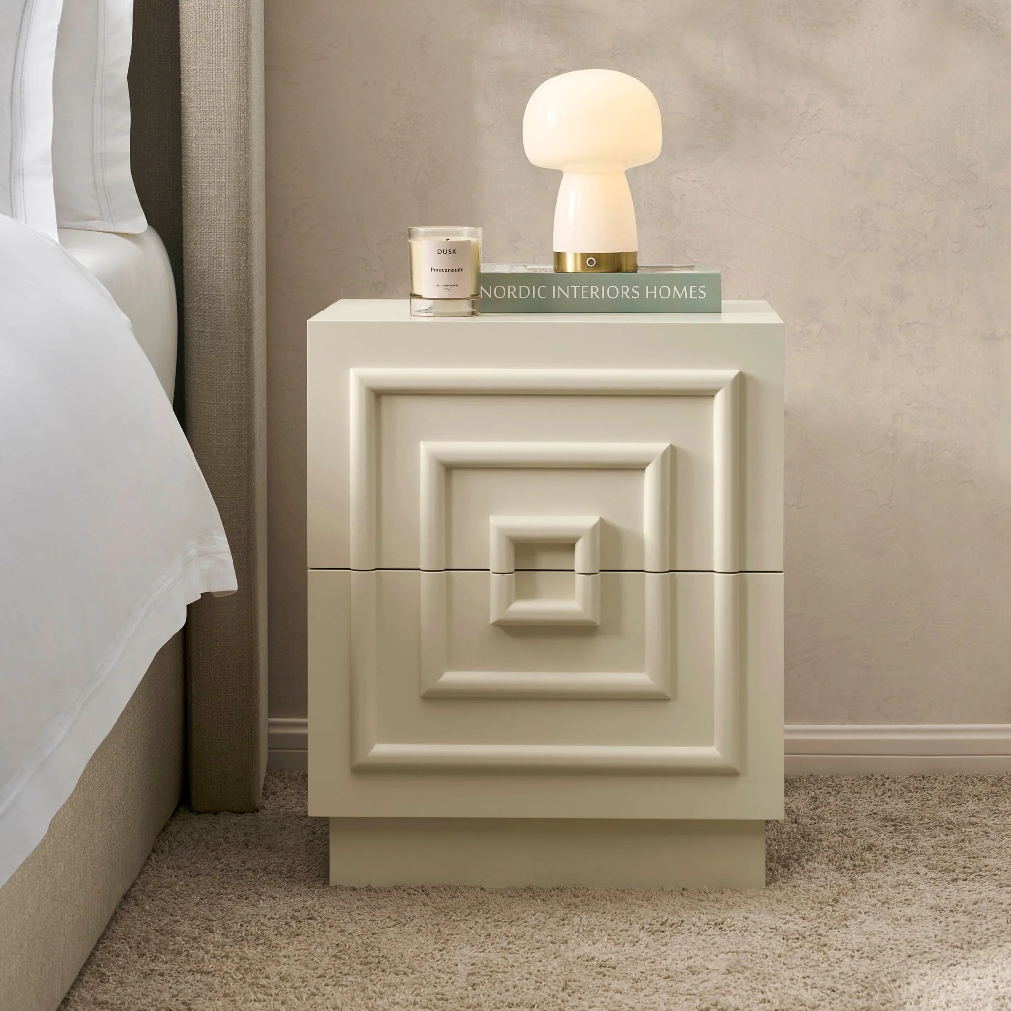 Harlow 2 Drawer Bedside Table - Cream - Image 2