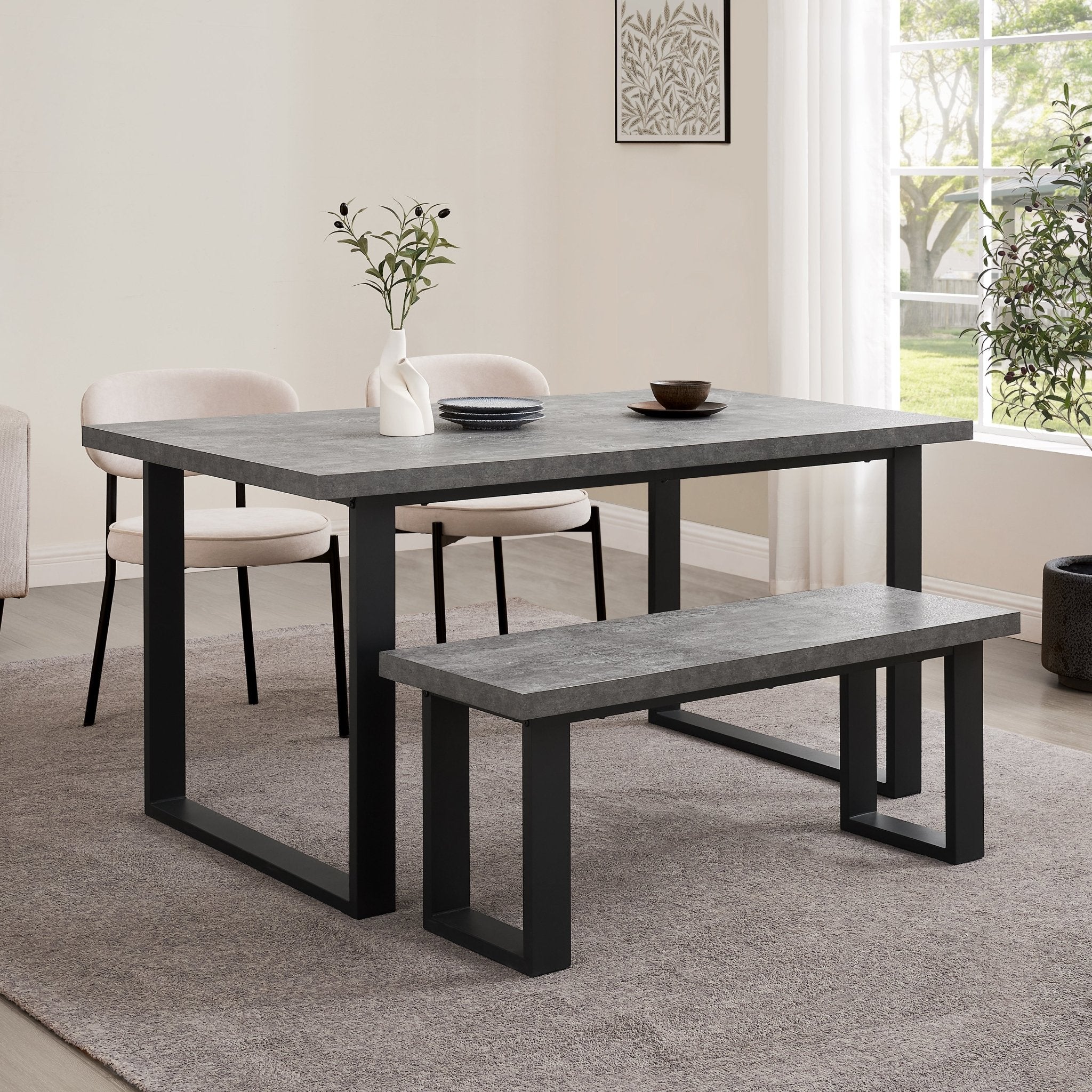 Harper 4-6 Seater Dining Table - Stone/Black - Image 3