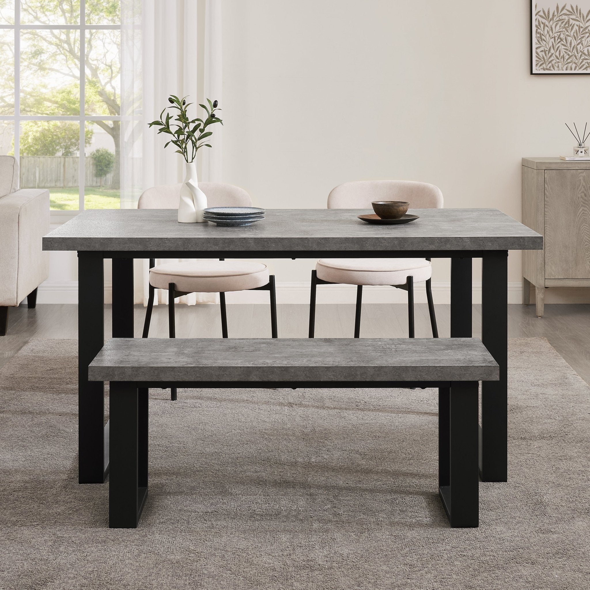 Harper 4-6 Seater Dining Table - Stone/Black - Image 4