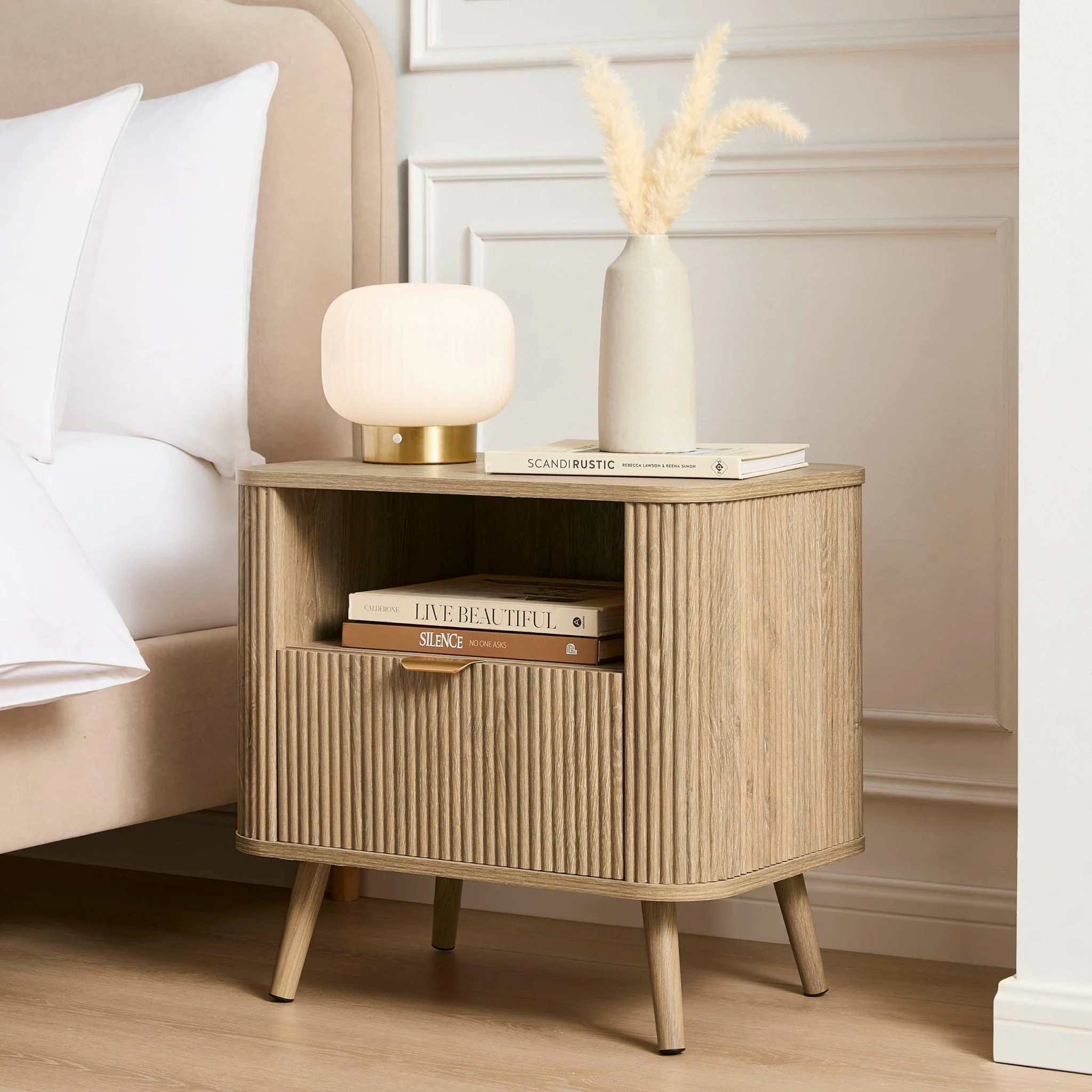Hattie 1 Drawer Bedside with Shelf - Light Wood
