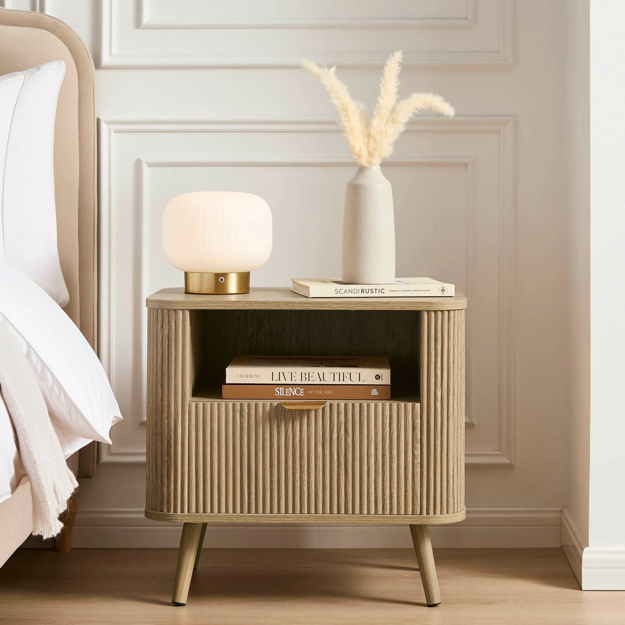Hattie 1 Drawer Bedside with Shelf - Light Wood - Image 2