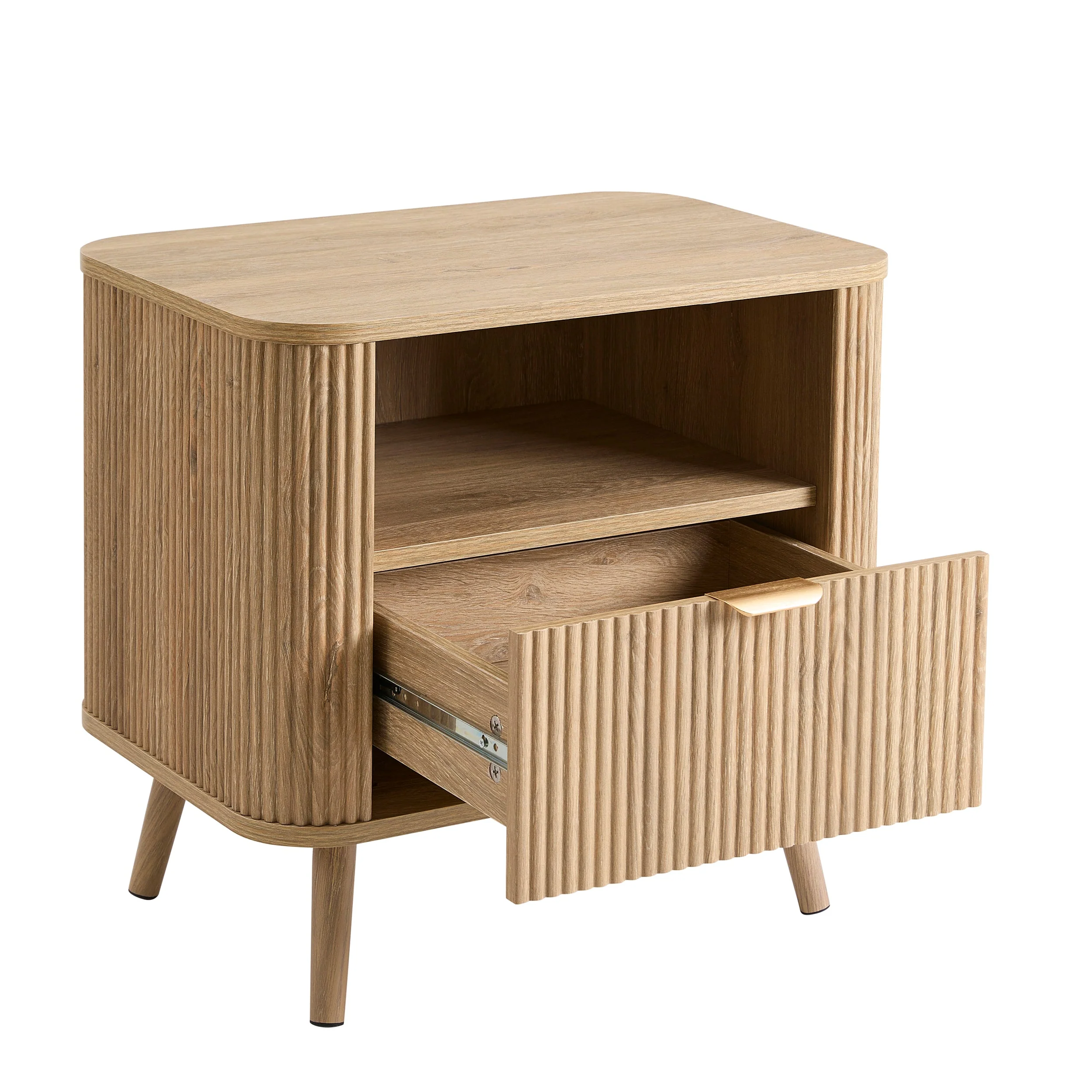 Hattie 1 Drawer Bedside with Shelf - Light Wood - Image 4