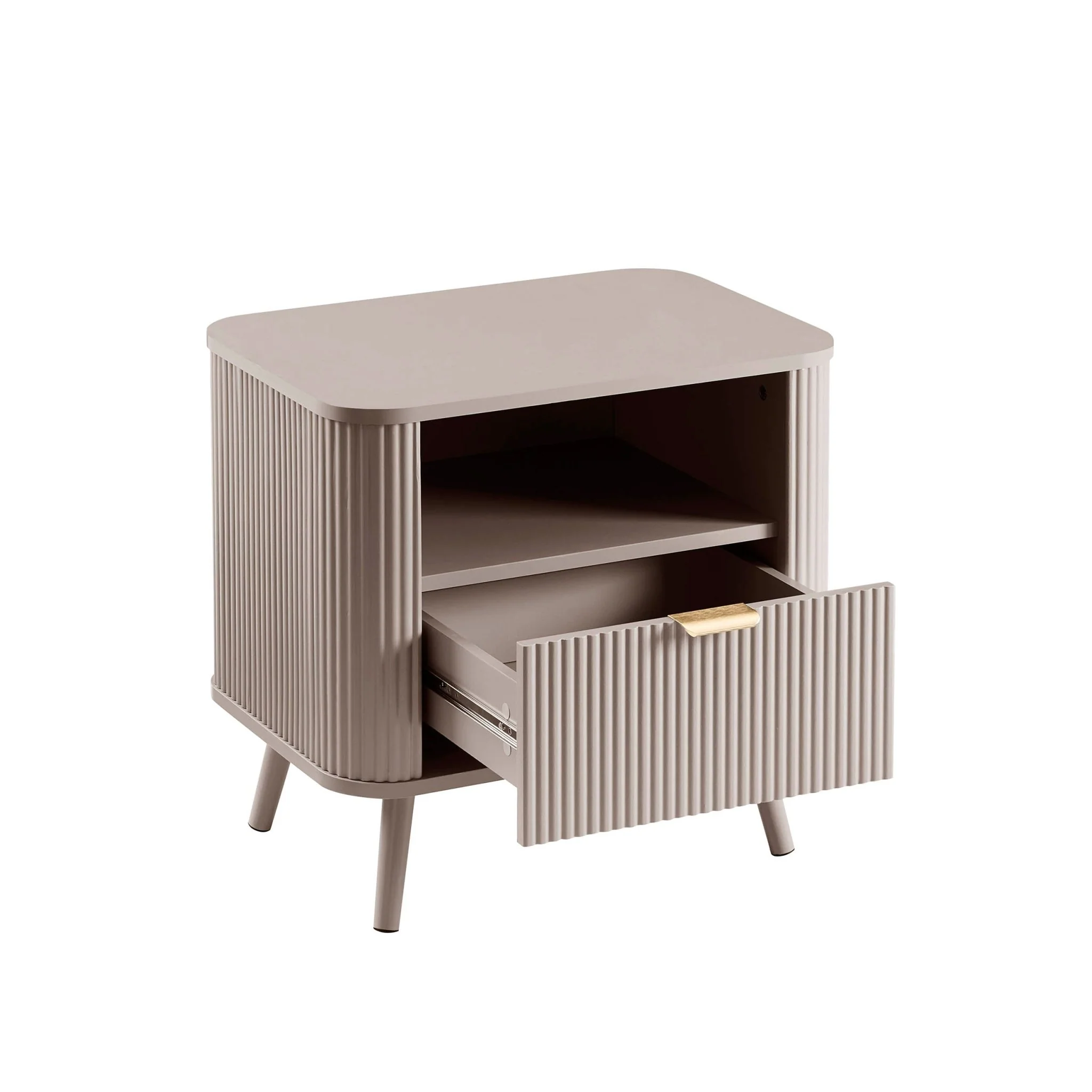Hattie 1 Drawer Bedside with Shelf - Taupe - Image 4