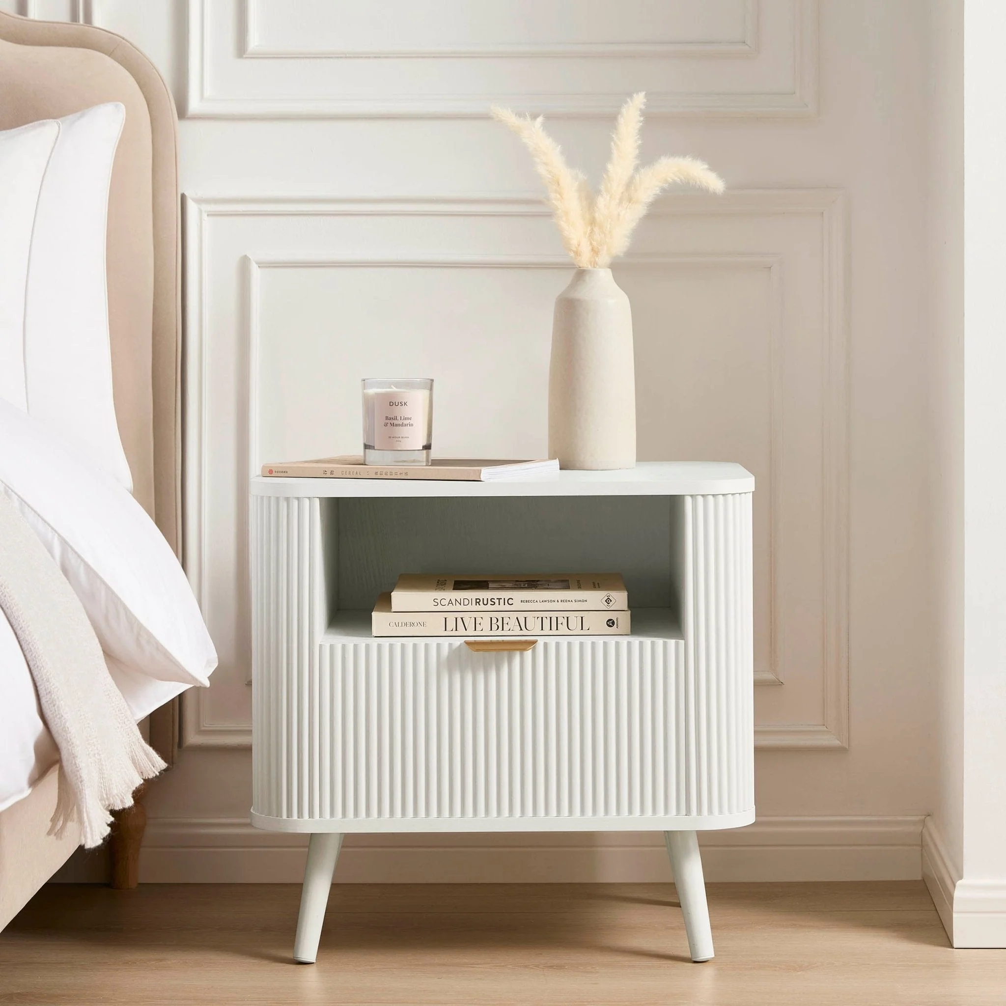 Hattie 1 Drawer Bedside with Shelf - Warm White - Image 2