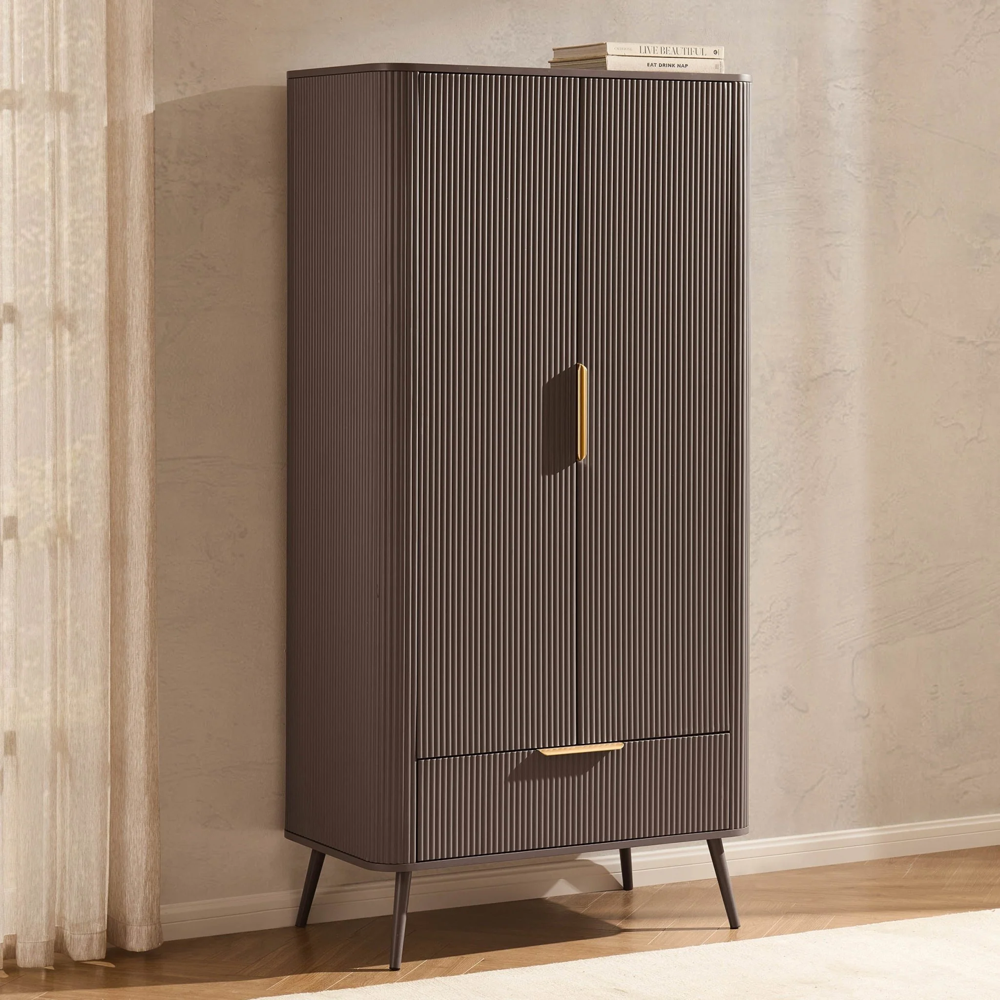 Hattie 2 Door Wardrobe with Drawer - Mocha - Image 2