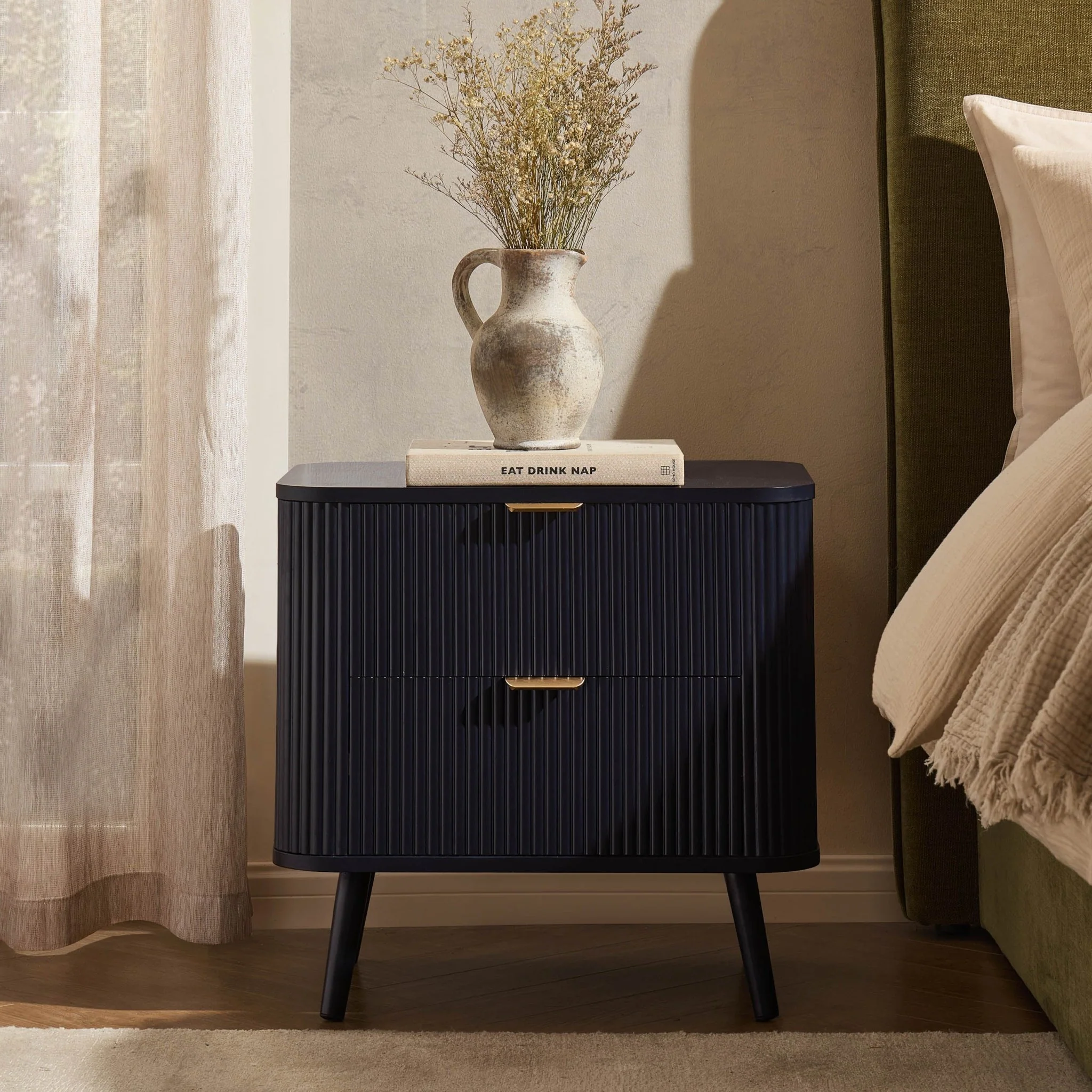 Hattie 2 Drawer Bedside Table- Midnight