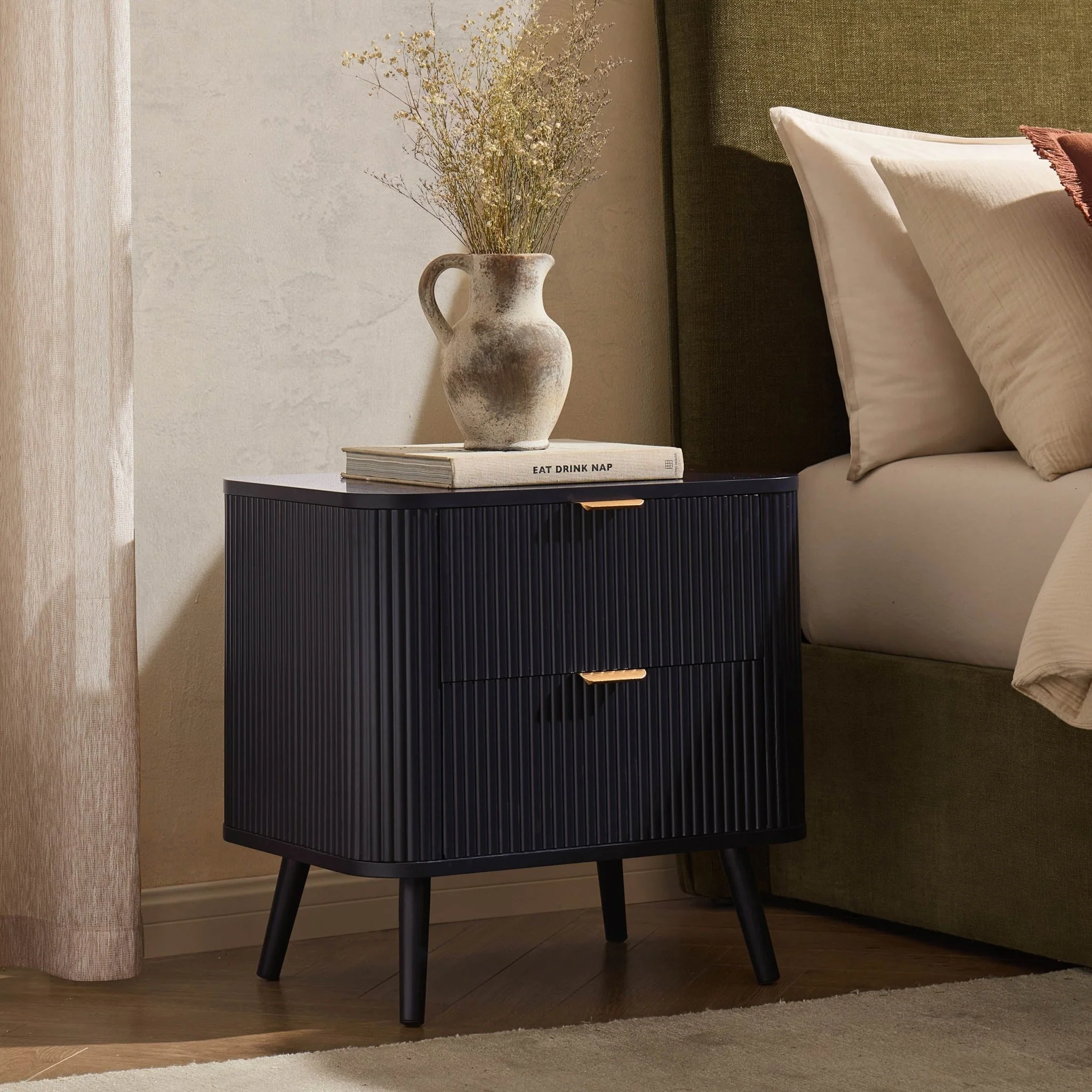 Hattie 2 Drawer Bedside Table- Midnight - Image 2