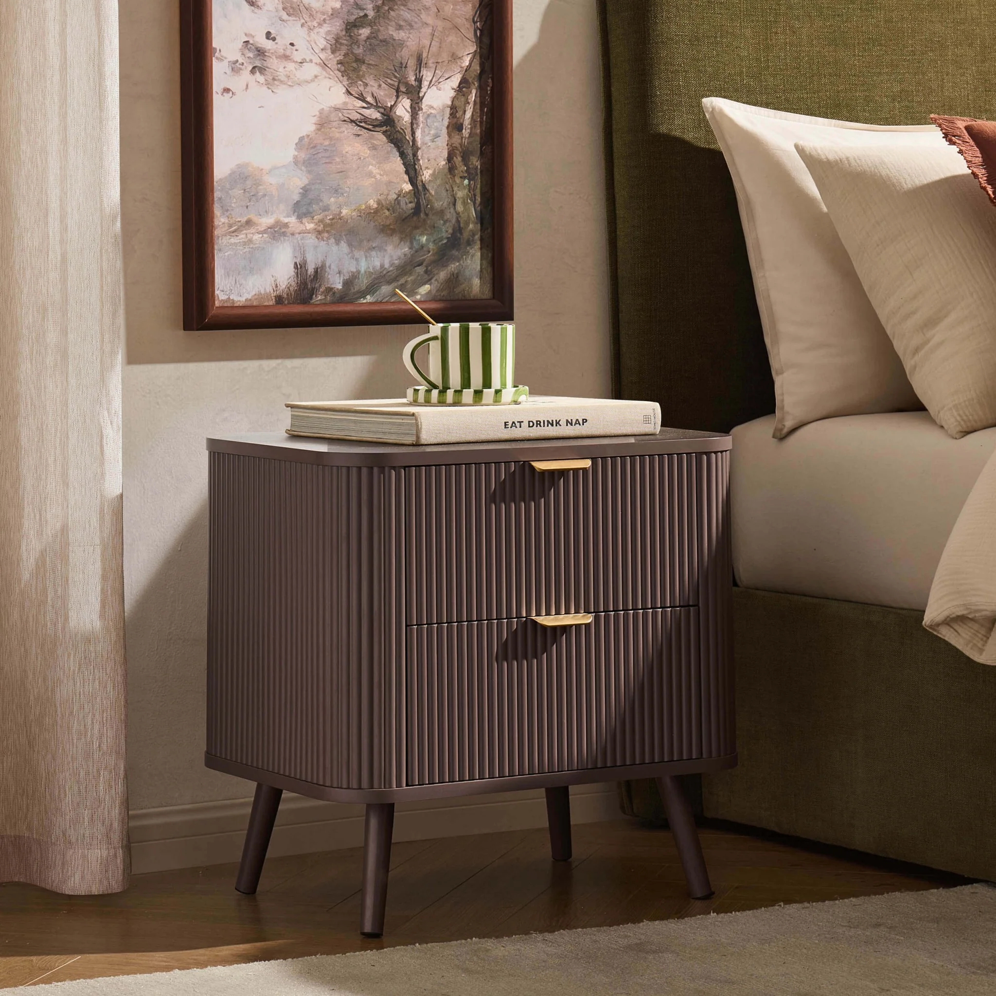 Hattie 2 Drawer Bedside Table - Mocha