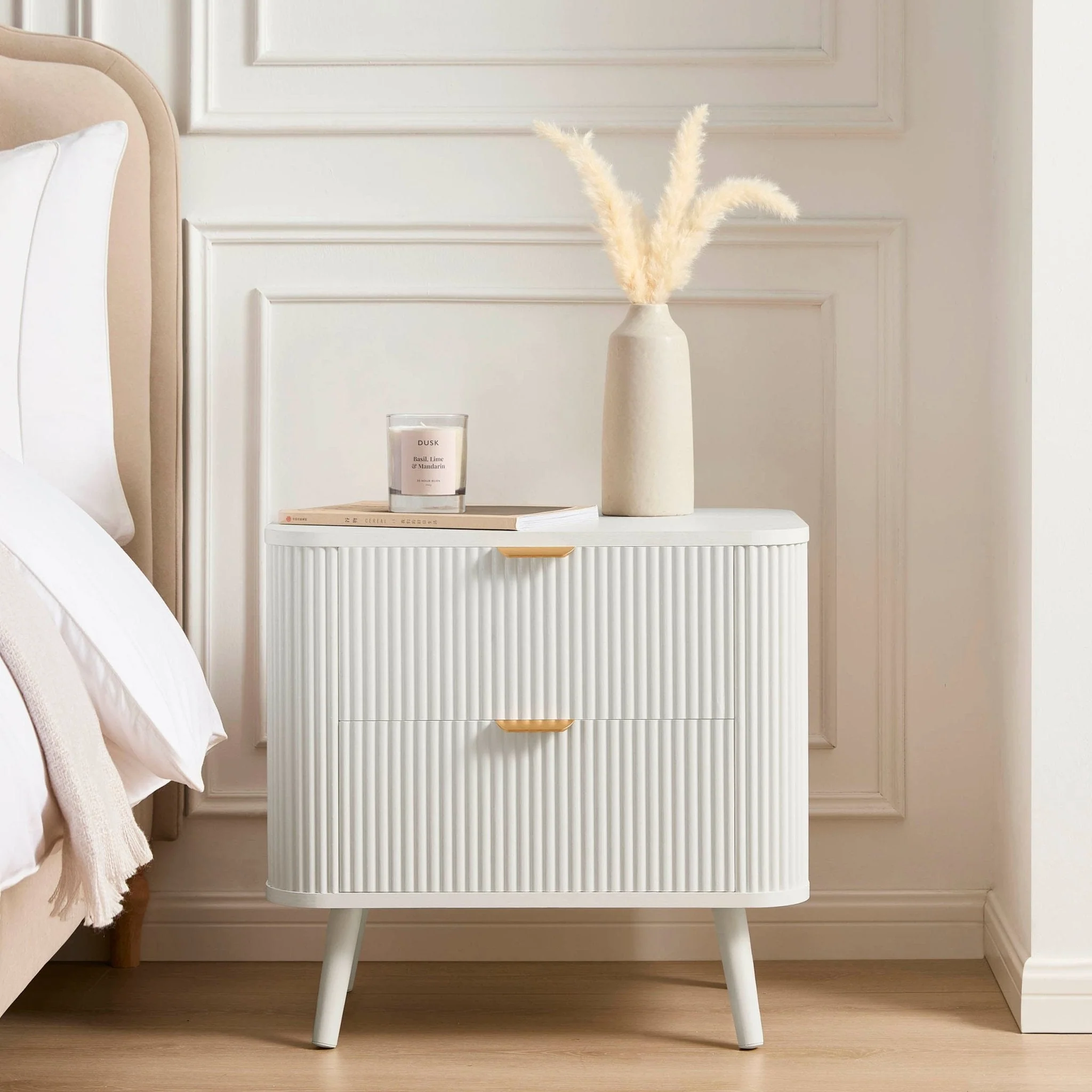 Hattie 2 Drawer Bedside Table - Warm White - Image 2