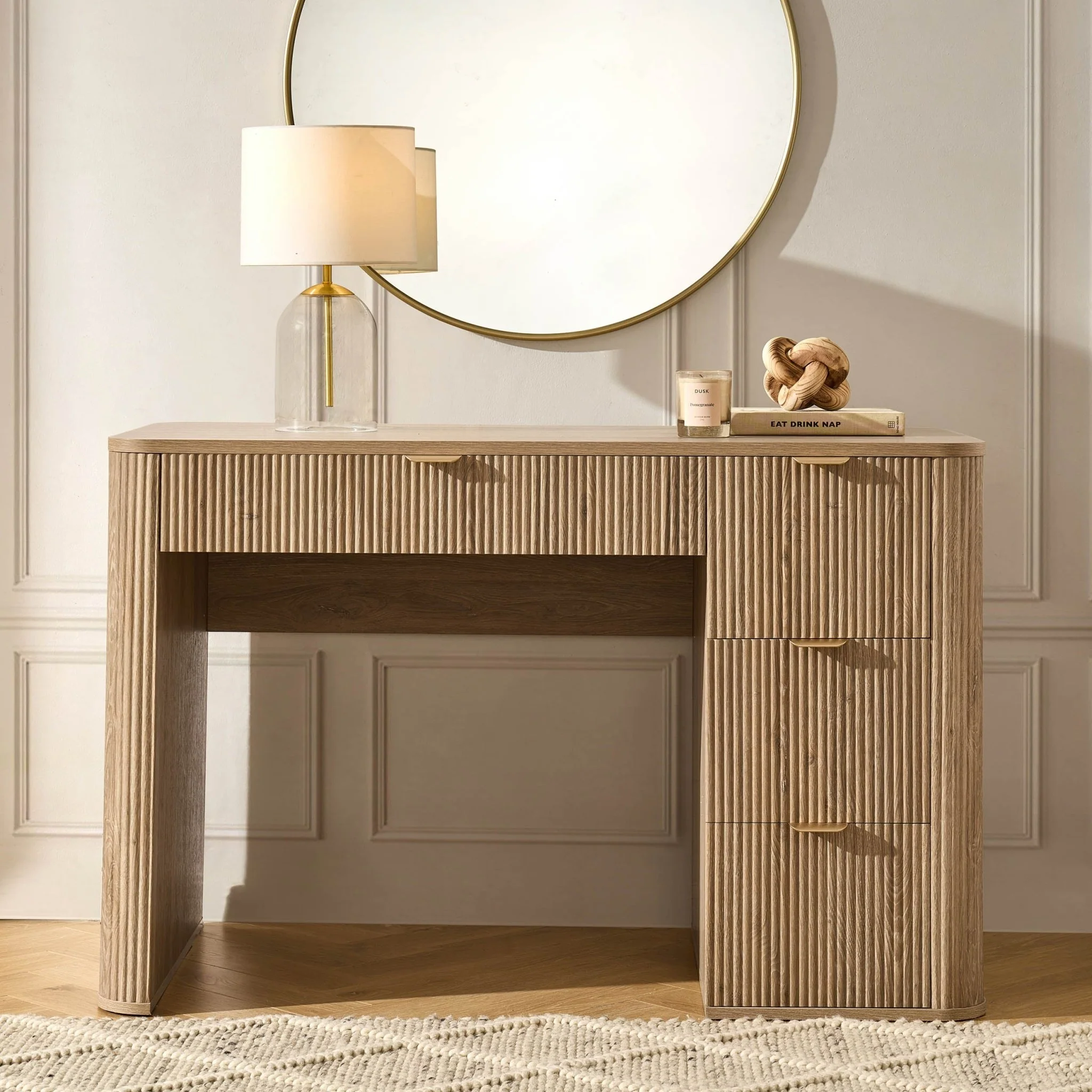 Hattie Large Dressing Table with Drawers - Light Wood