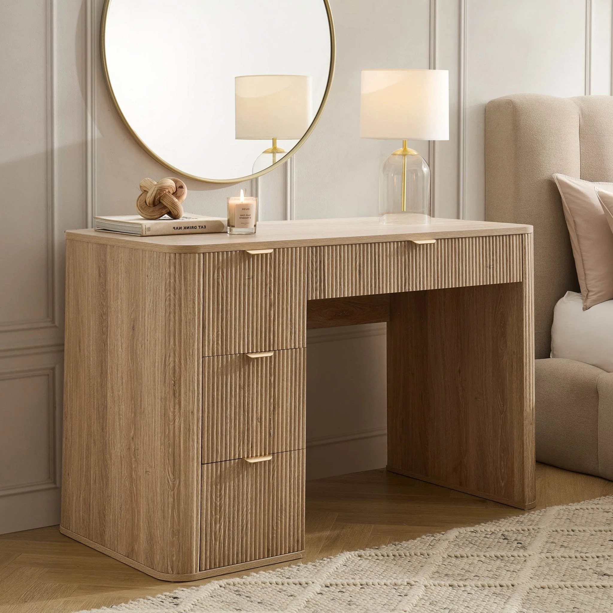 Hattie Large Dressing Table with Drawers - Light Wood - Image 2
