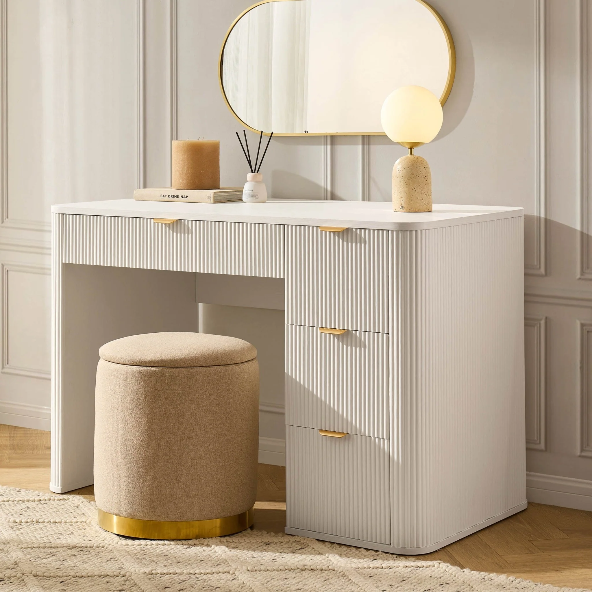 Hattie Large Dressing Table with Drawers - Warm White - Image 2