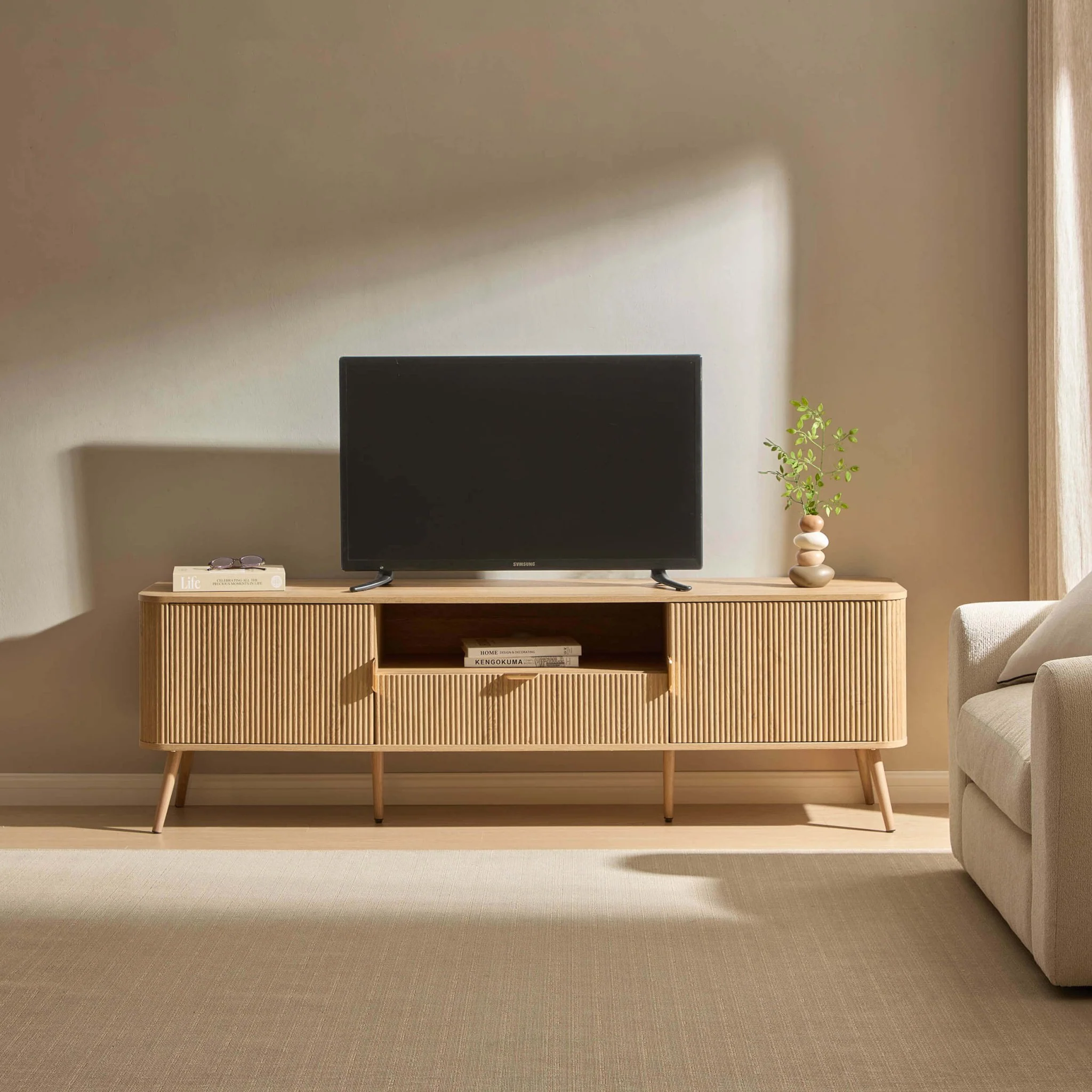 Hattie Large TV Unit for TVs up to 75"- Light Wood - Image 2