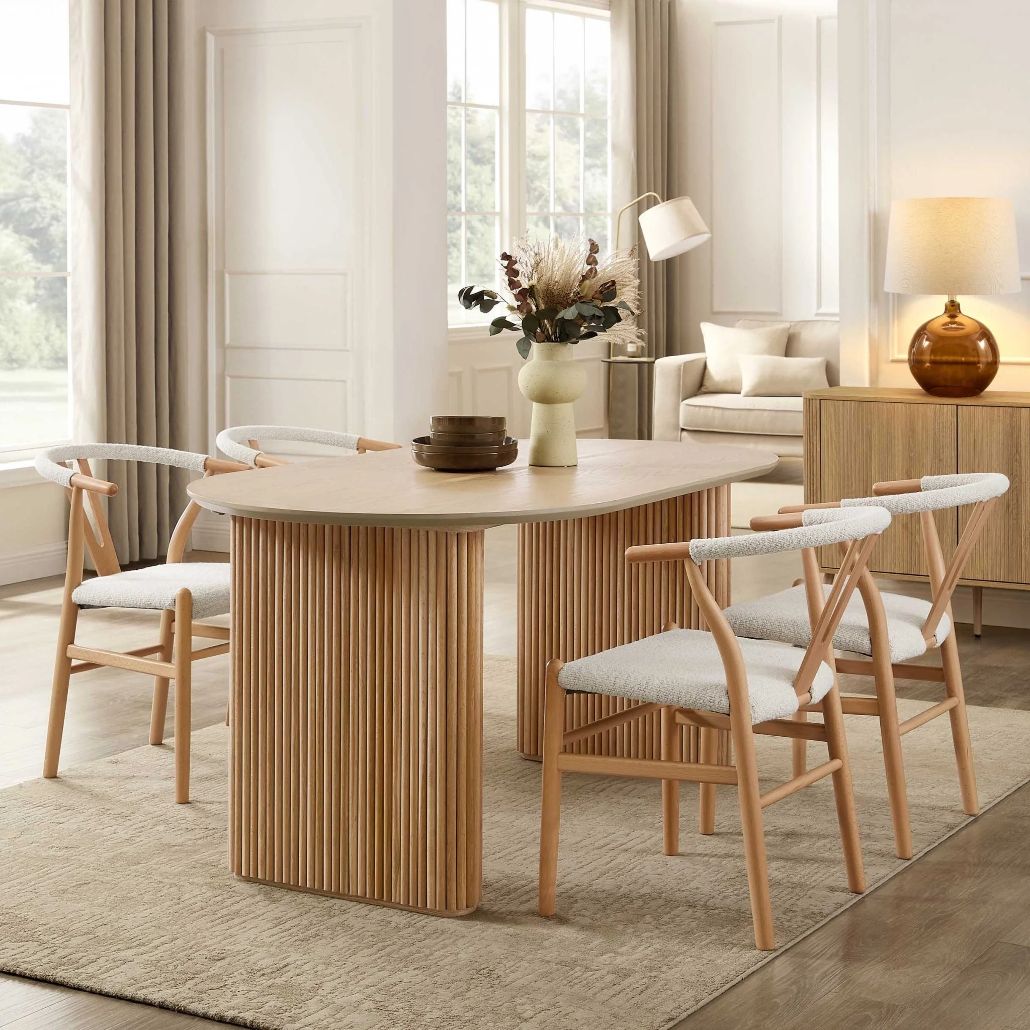 Hattie Panel Oval 4-6 Seater Dining Table - Natural - Image 2