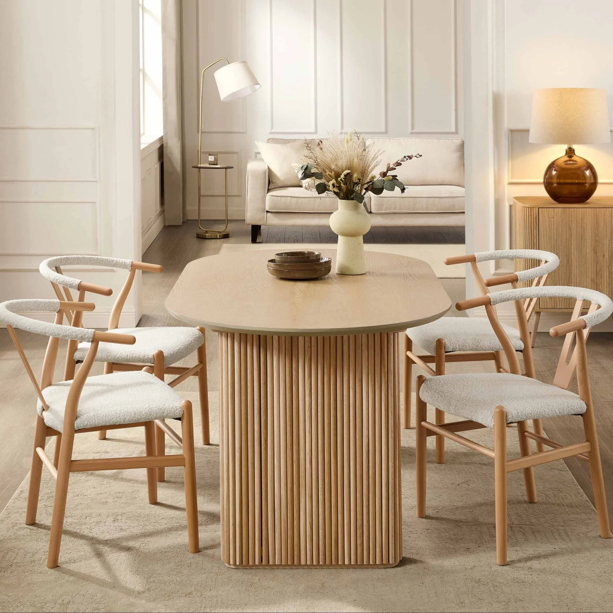 Hattie Panel Oval 4-6 Seater Dining Table - Natural - Image 5