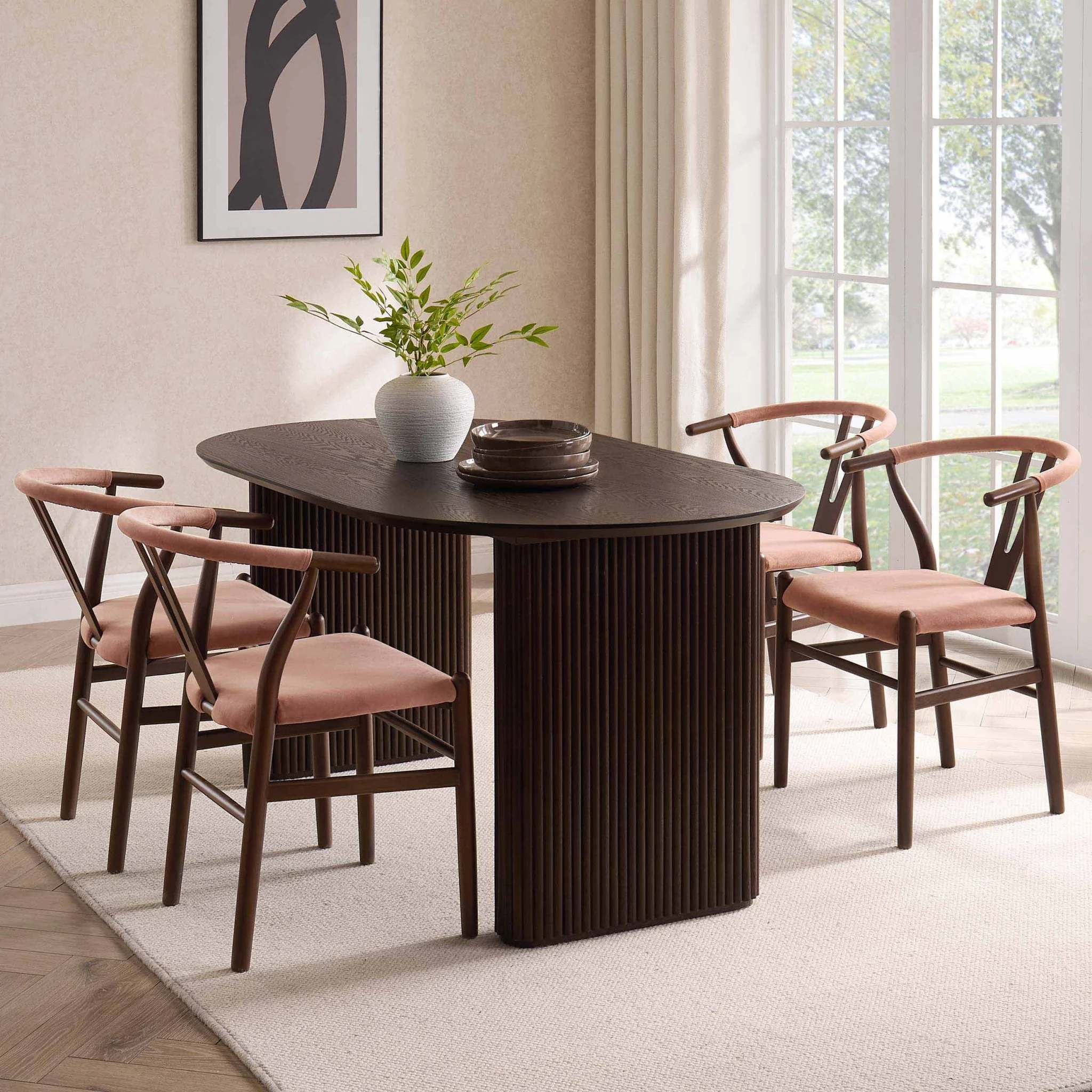 Hattie Panel Oval 4-6 Seater Dining Table - Walnut