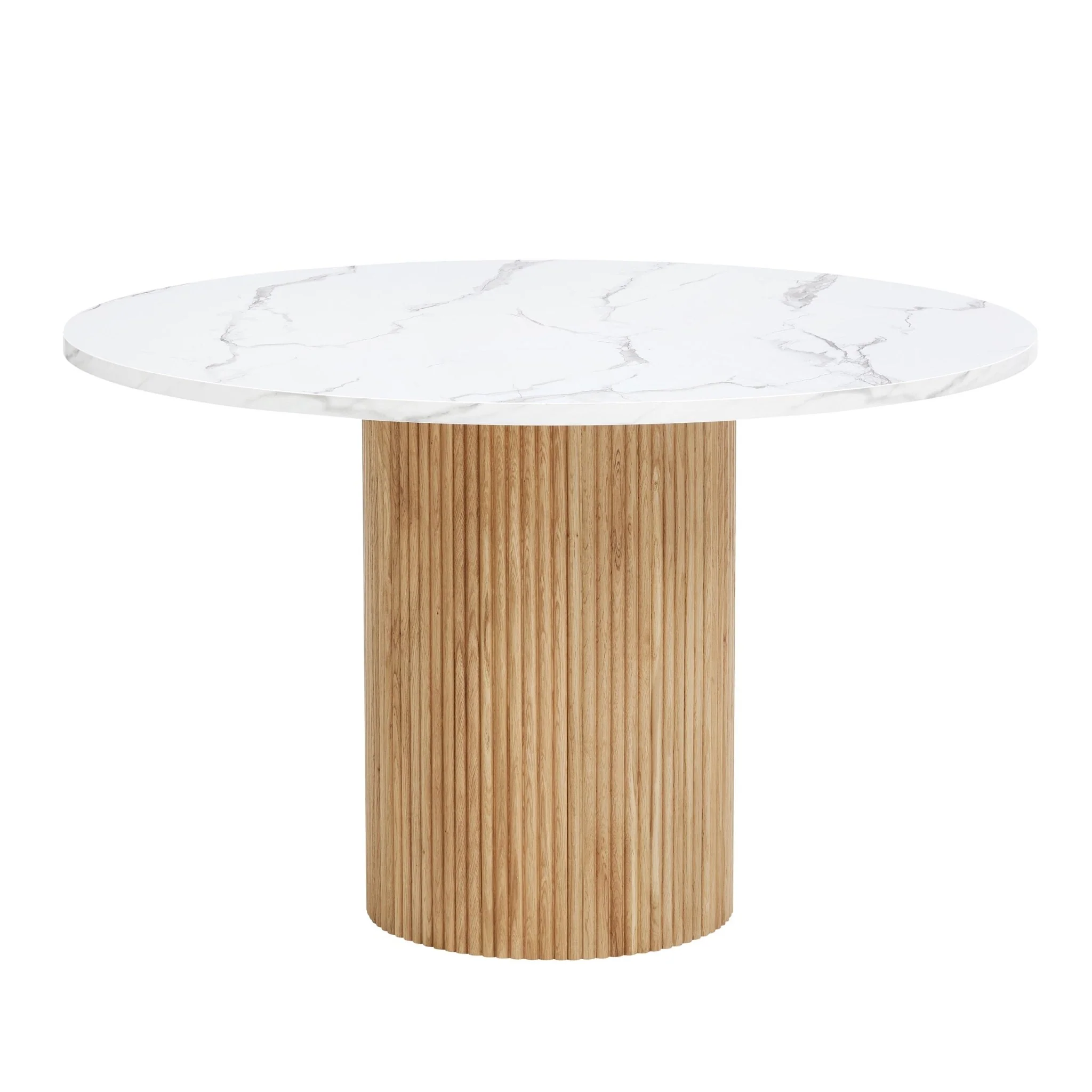 Hattie Panel Round 4-6 Seater Pedestal Dining Table - Natural/Marble - Image 2