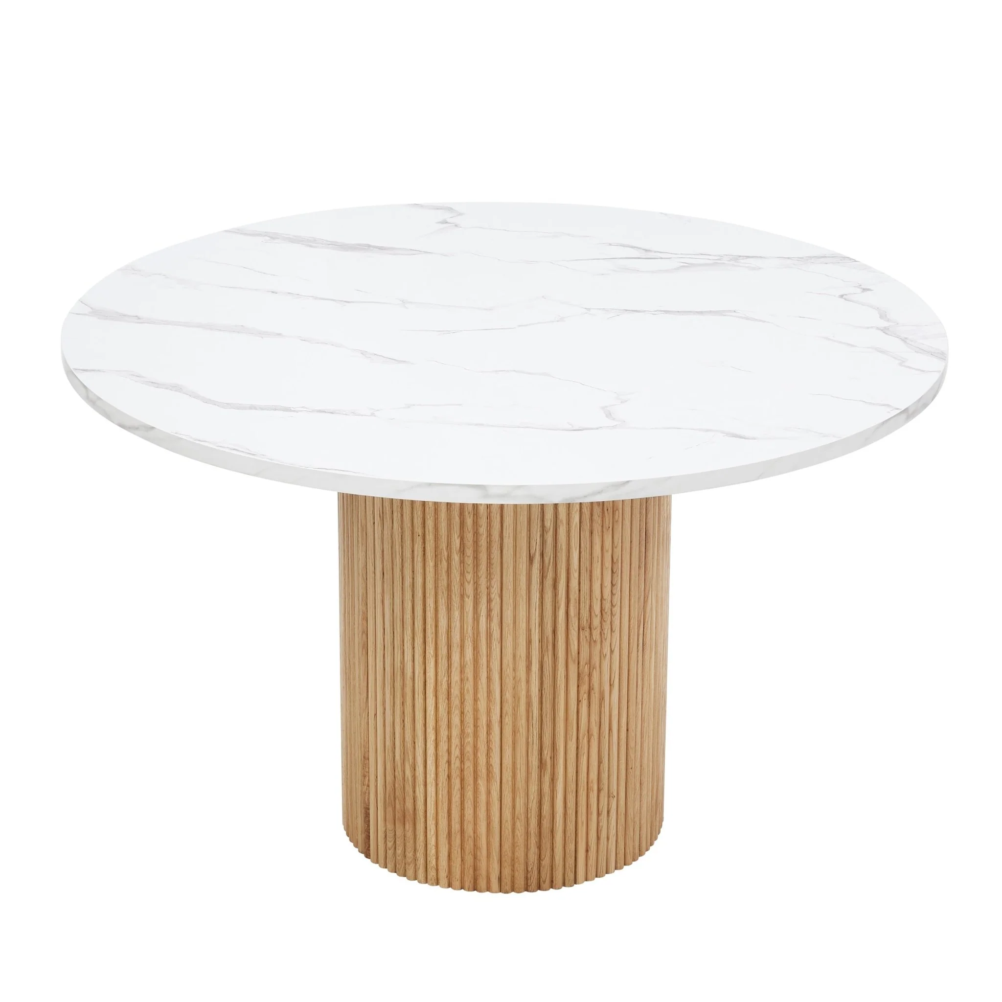 Hattie Panel Round 4-6 Seater Pedestal Dining Table - Natural/Marble - Image 3