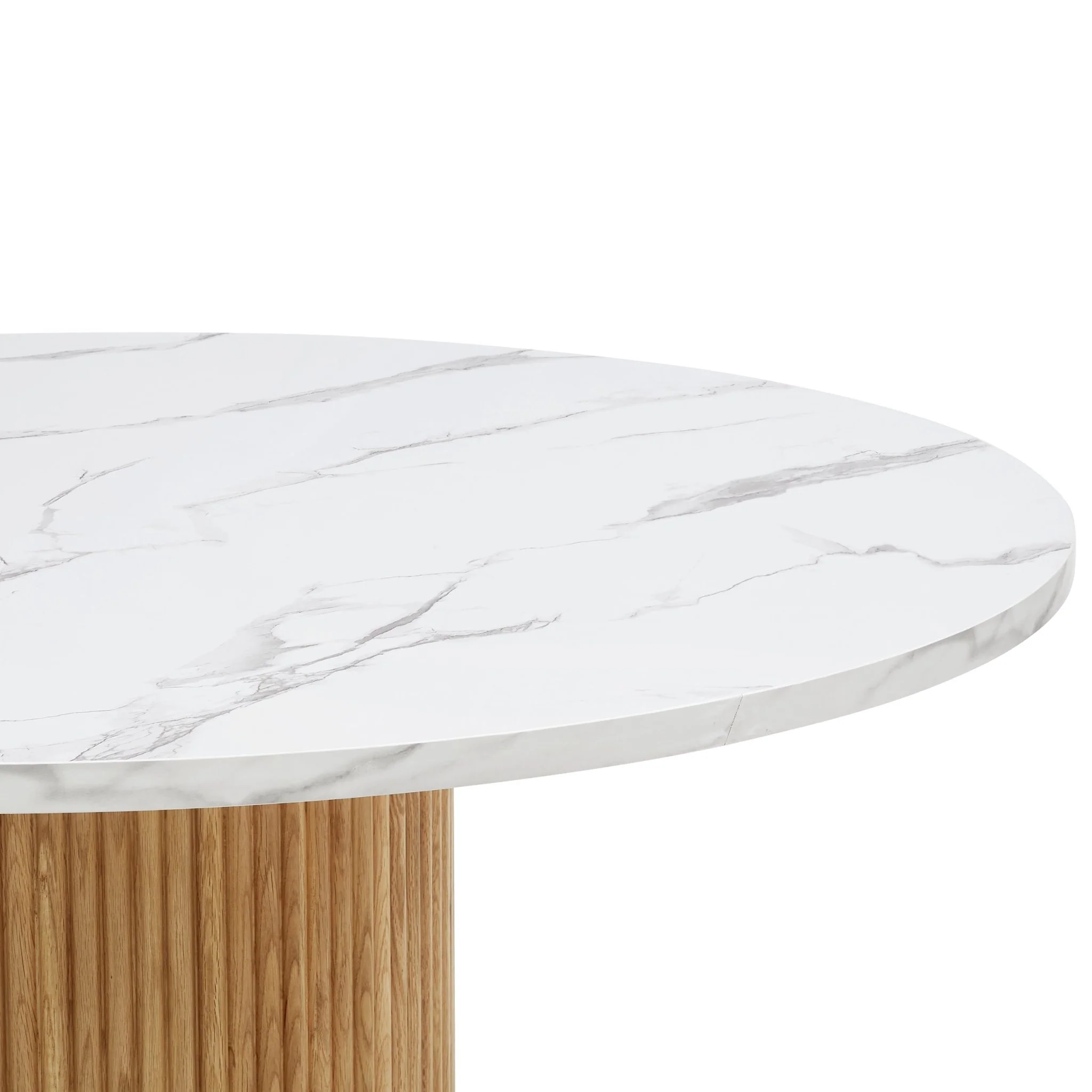 Hattie Panel Round 4-6 Seater Pedestal Dining Table - Natural/Marble - Image 4