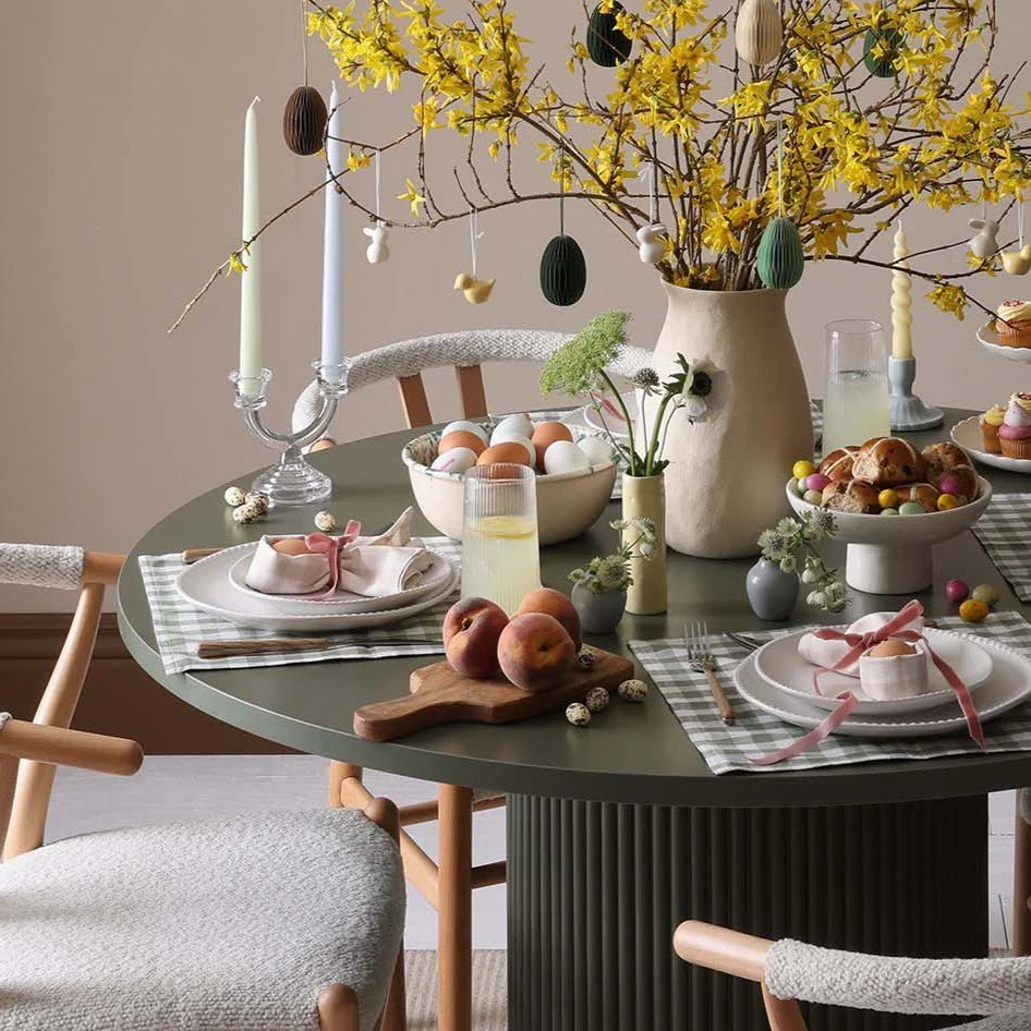 Hattie Panel Round 4-6 Seater Pedestal Dining Table - Vetiver - Image 3