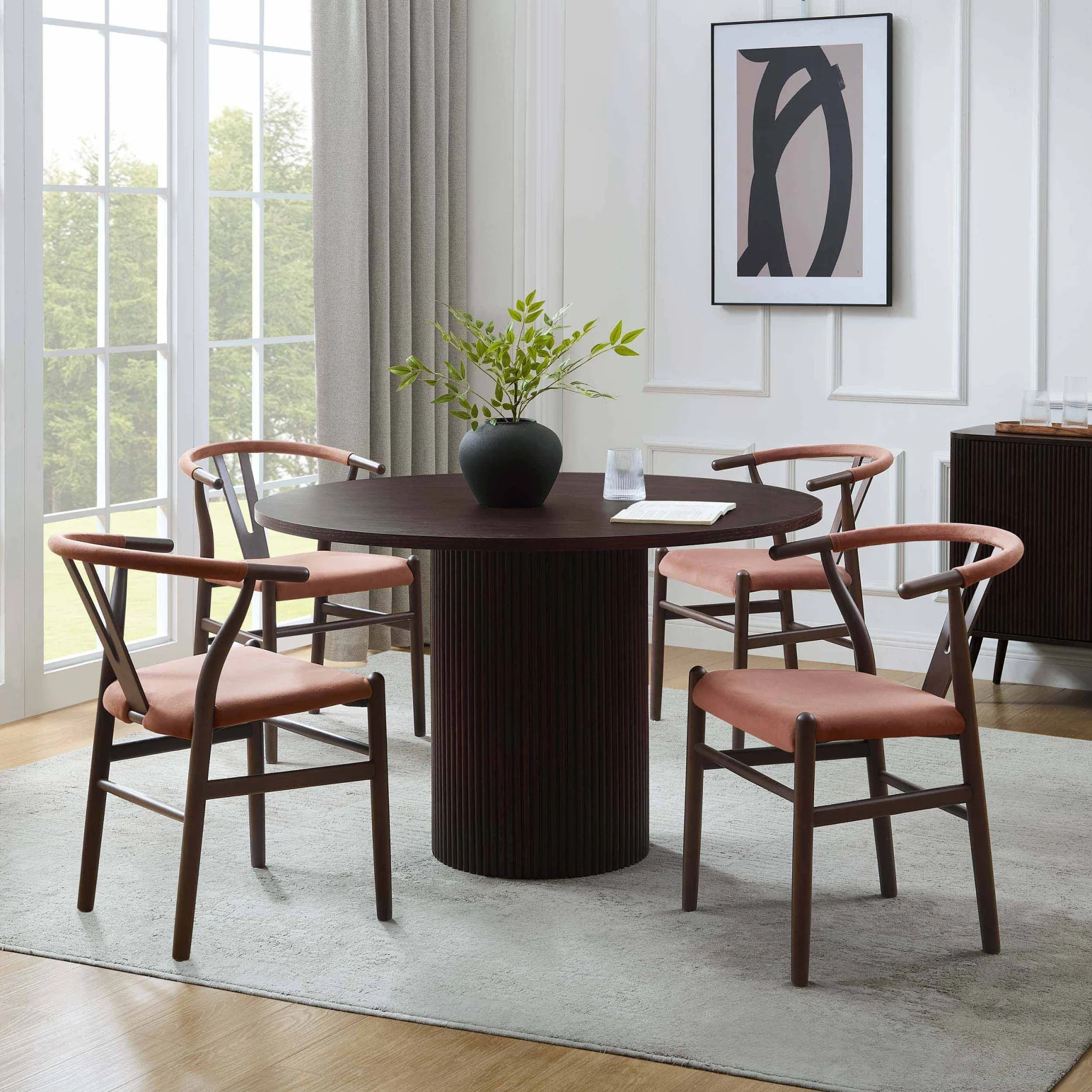 Hattie Panel Round 4-6 Seater Pedestal Dining Table - Walnut