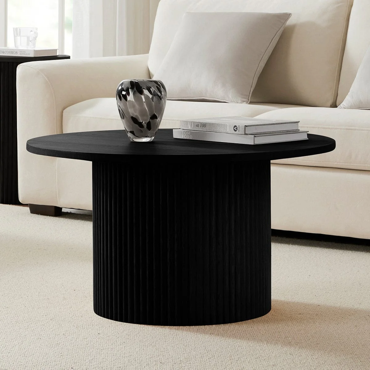 Hattie Round Pedestal Coffee Table - Black - Image 4