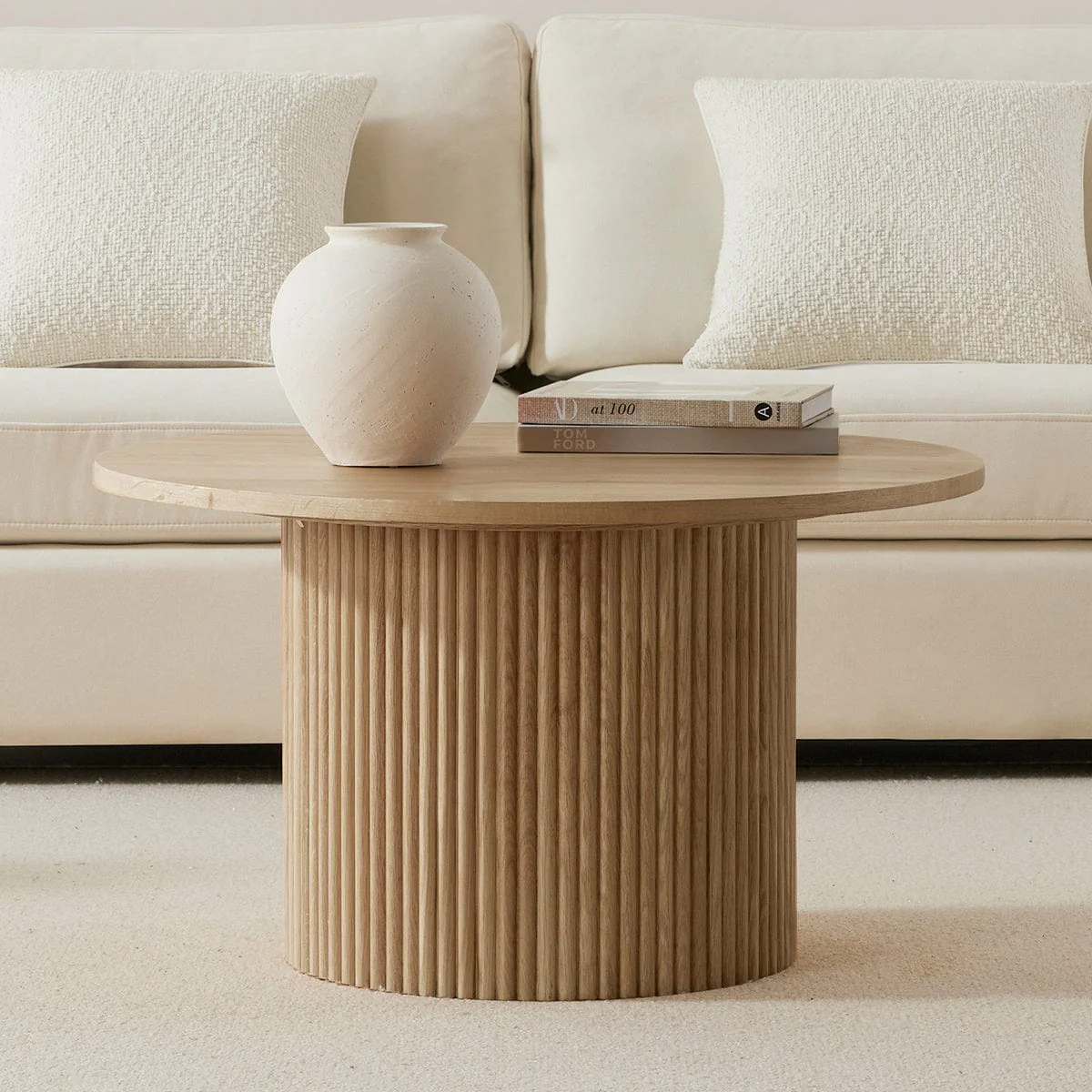 Hattie Round Pedestal Coffee Table - Light Wood - Image 7