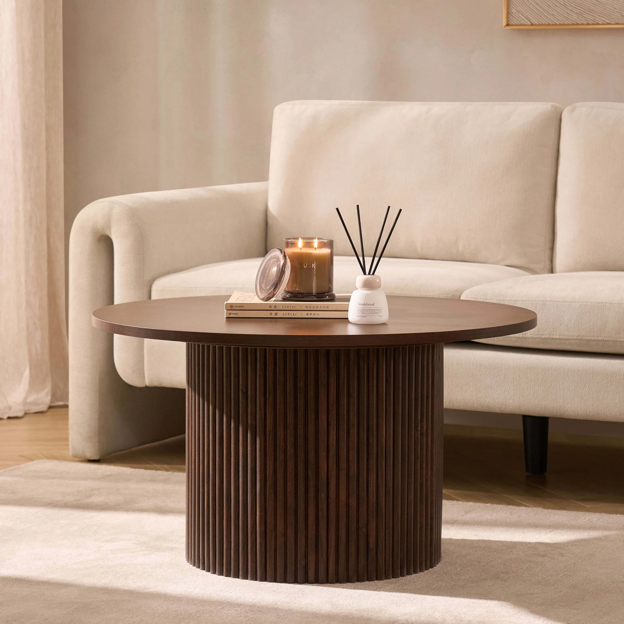 Hattie Round Pedestal Coffee Table - Walnut