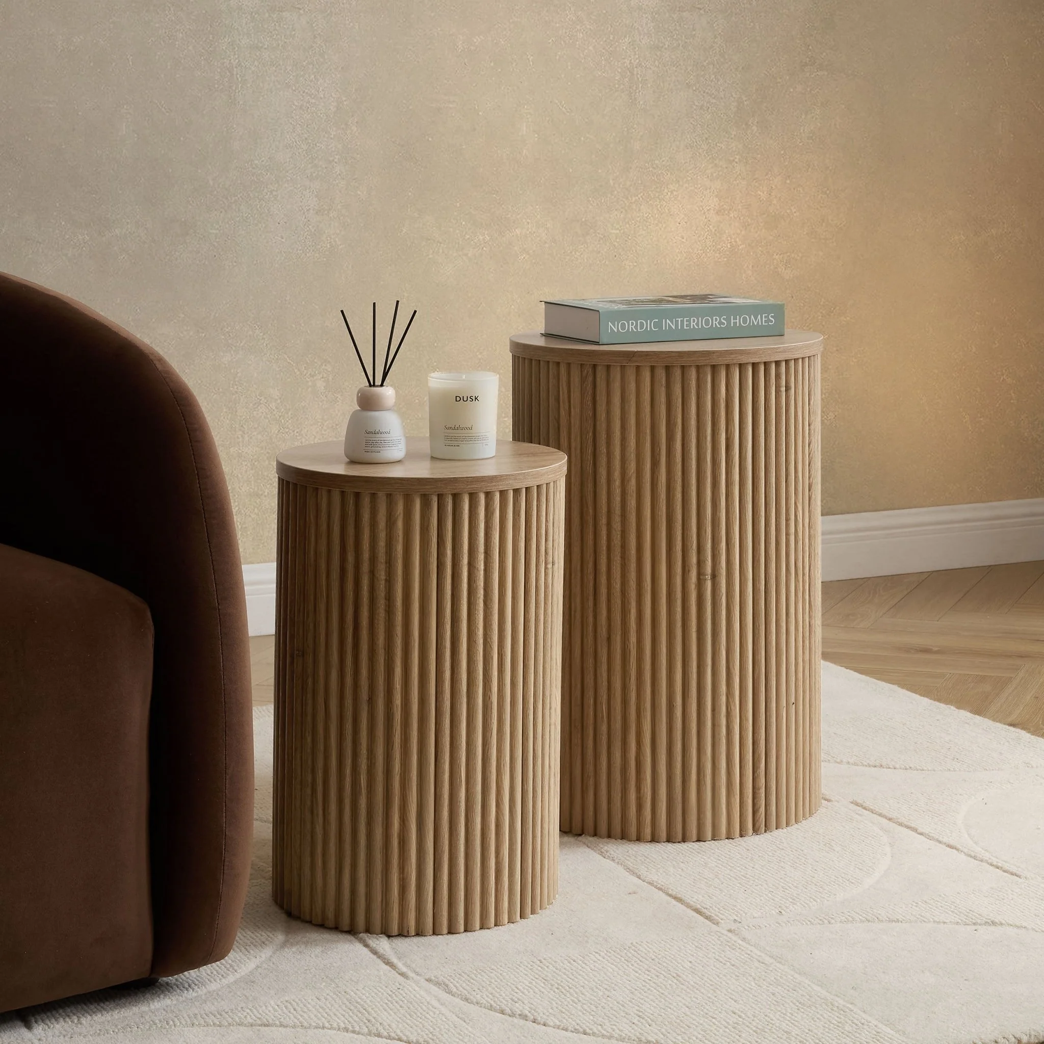 Hattie Round Pedestal Nesting Tables - Light Wood