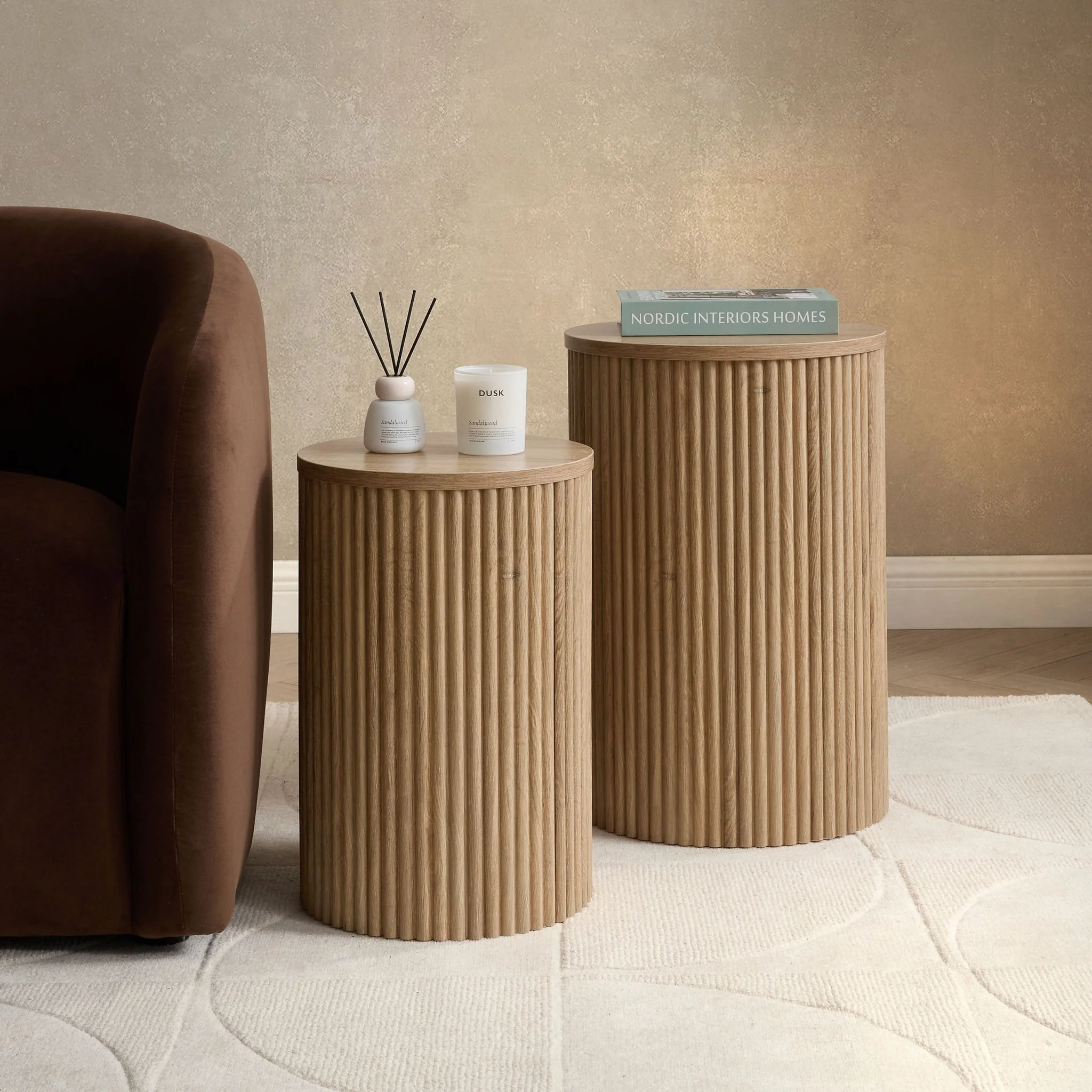 Hattie Round Pedestal Nesting Tables - Light Wood - Image 2
