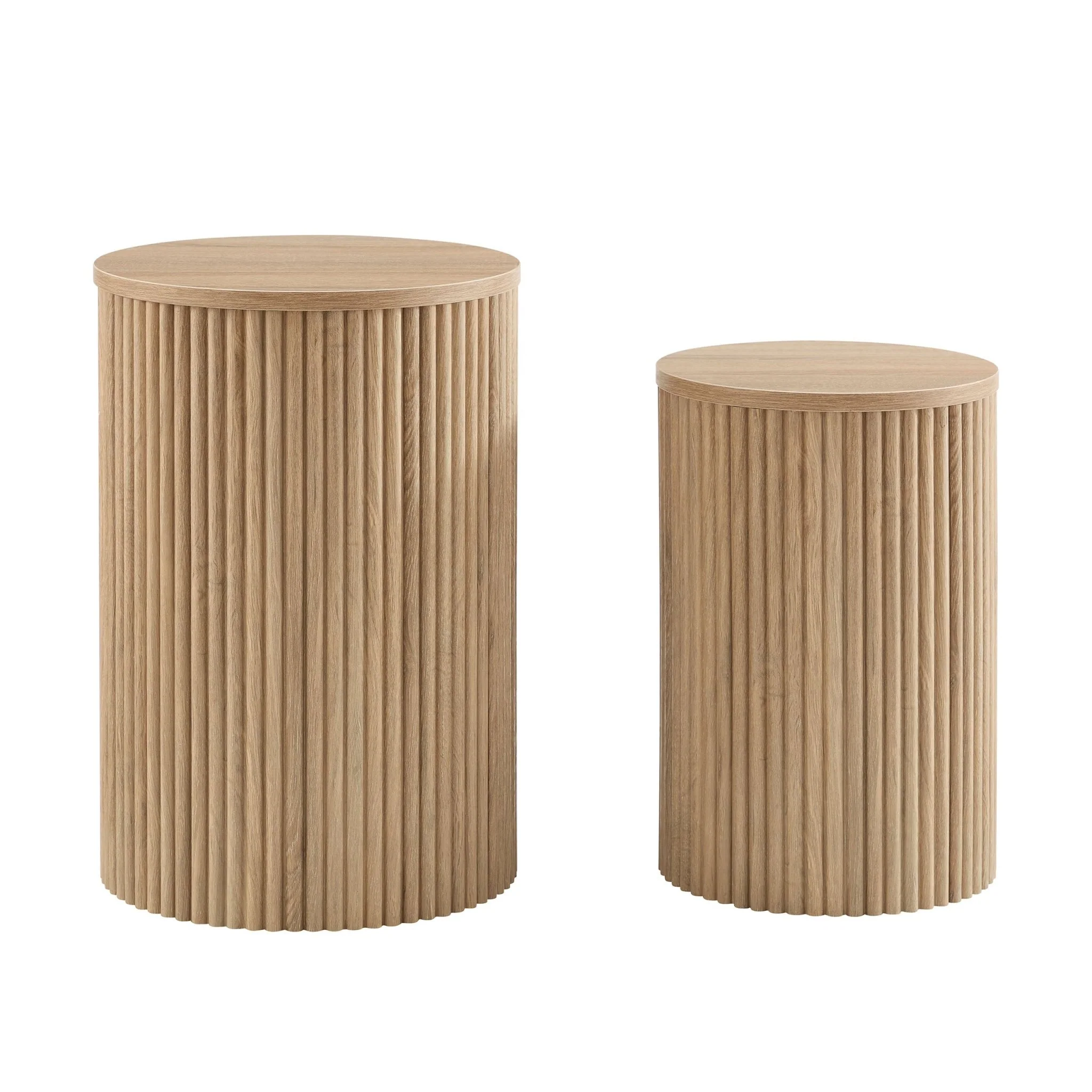 Hattie Round Pedestal Nesting Tables - Light Wood - Image 3
