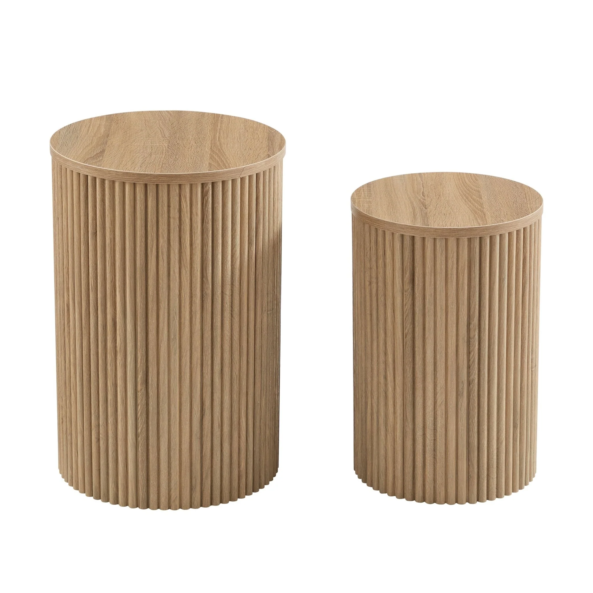 Hattie Round Pedestal Nesting Tables - Light Wood - Image 4