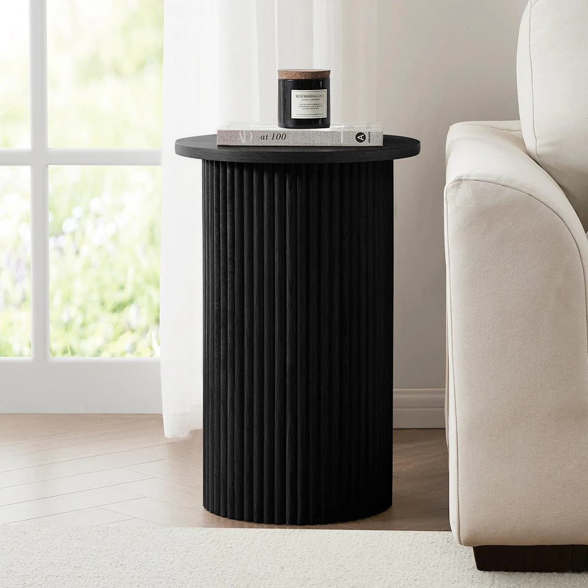 Hattie Round Pedestal Side Table - Black