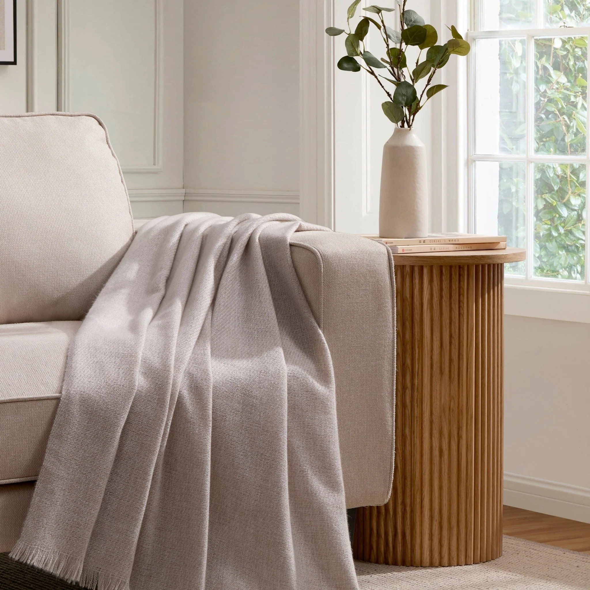 Hattie Round Pedestal Side Table - Light Wood - Image 3