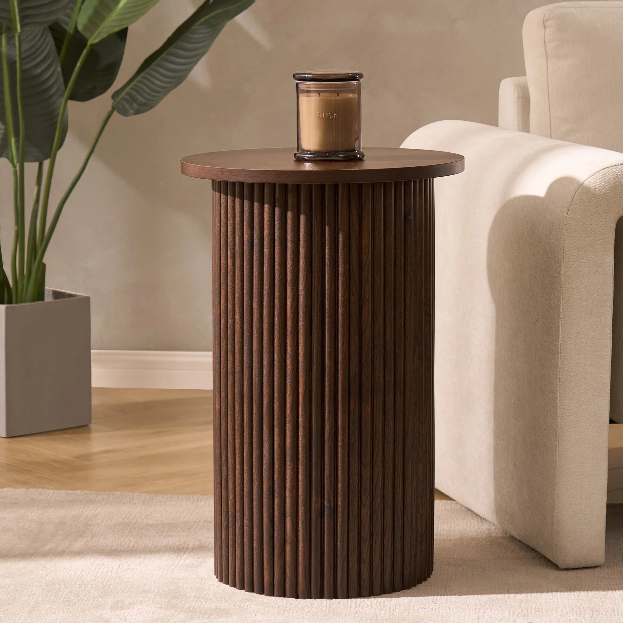 Hattie Round Pedestal Side Table - Walnut
