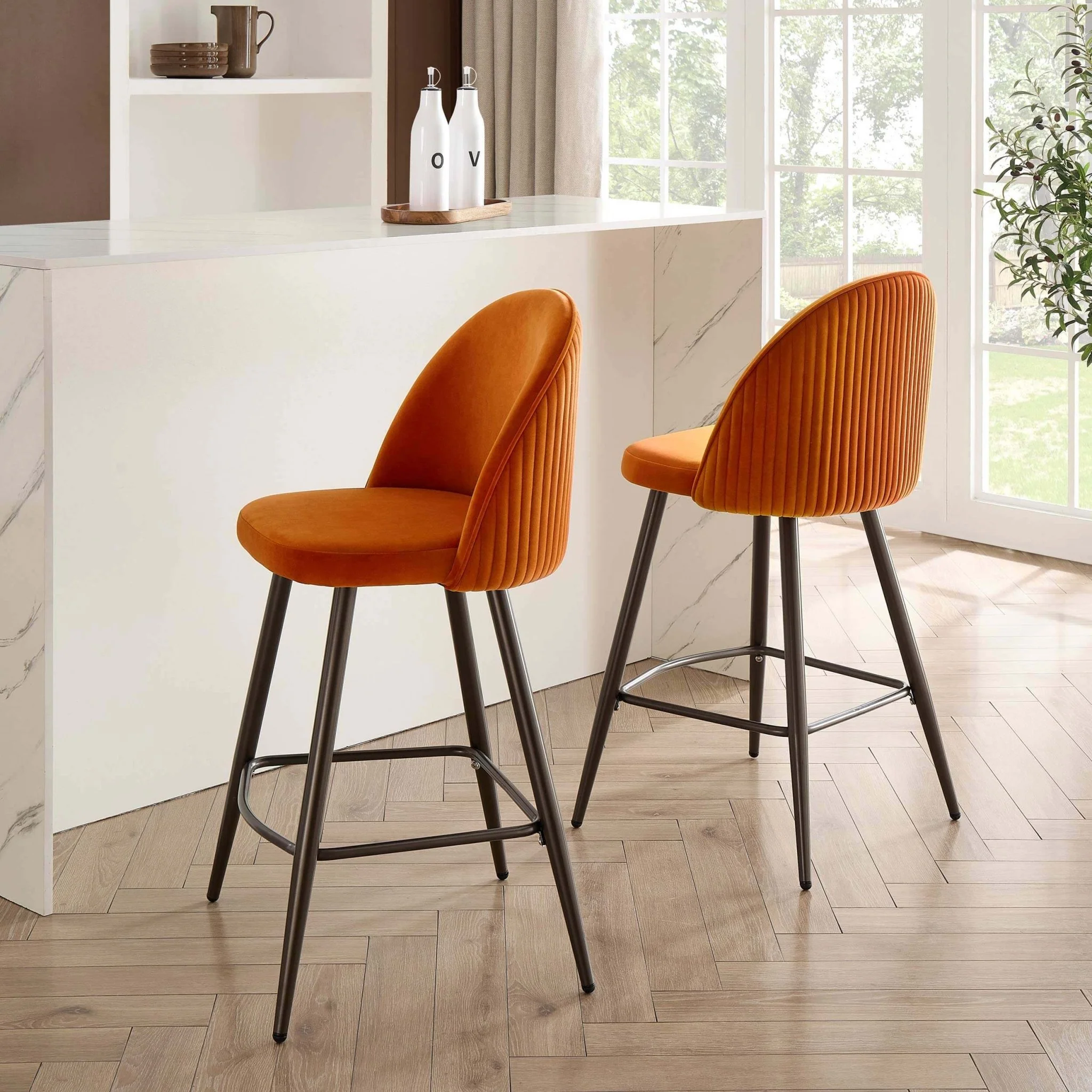 Hattie Set of 2 Barstools - Bright Orange