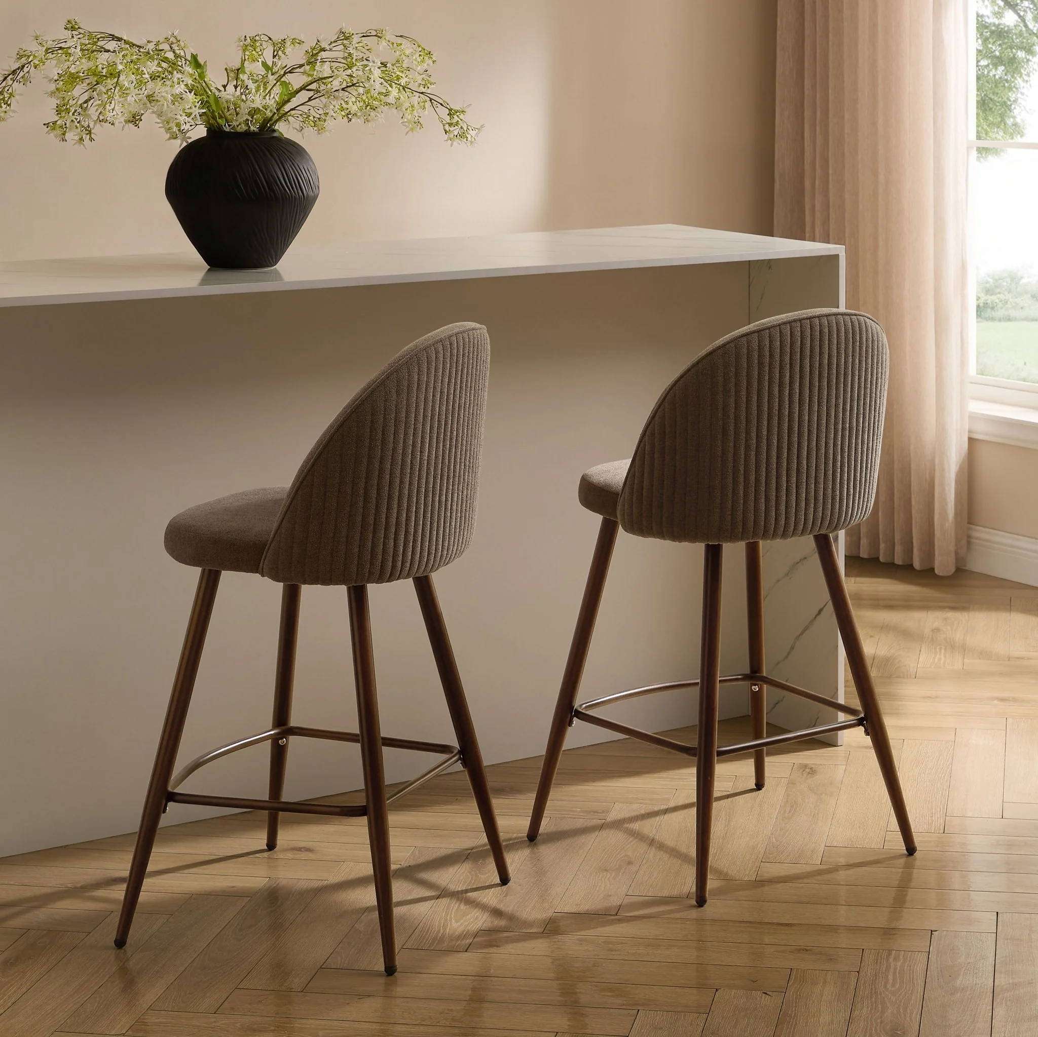 Hattie Set of 2 Barstools - Chenille Mushroom