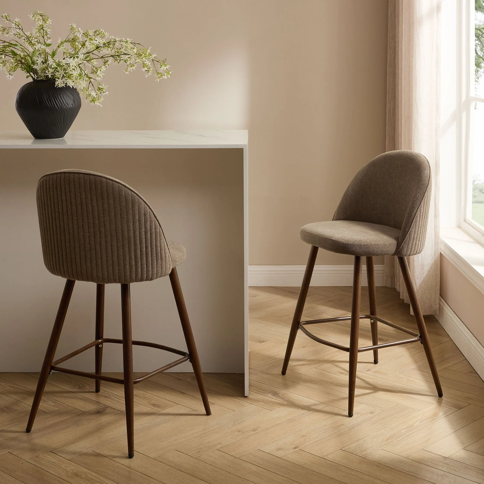 Hattie Set of 2 Barstools - Chenille Mushroom - Image 2
