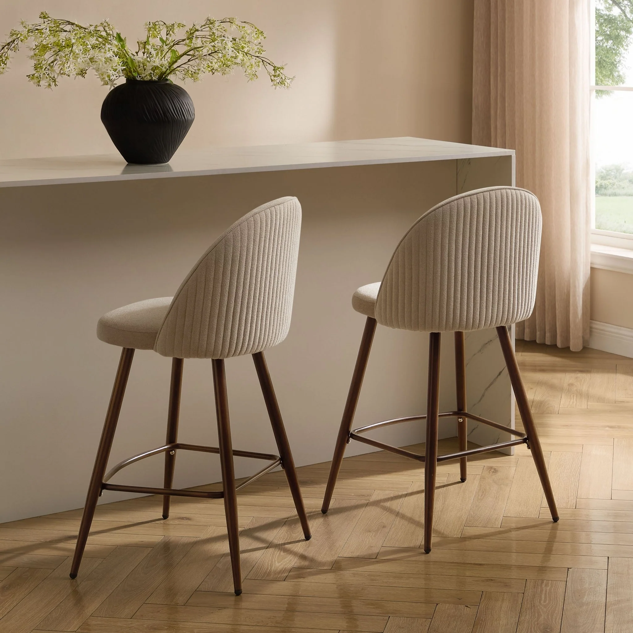 Hattie Set of 2 Barstools - Chenille Oatmeal