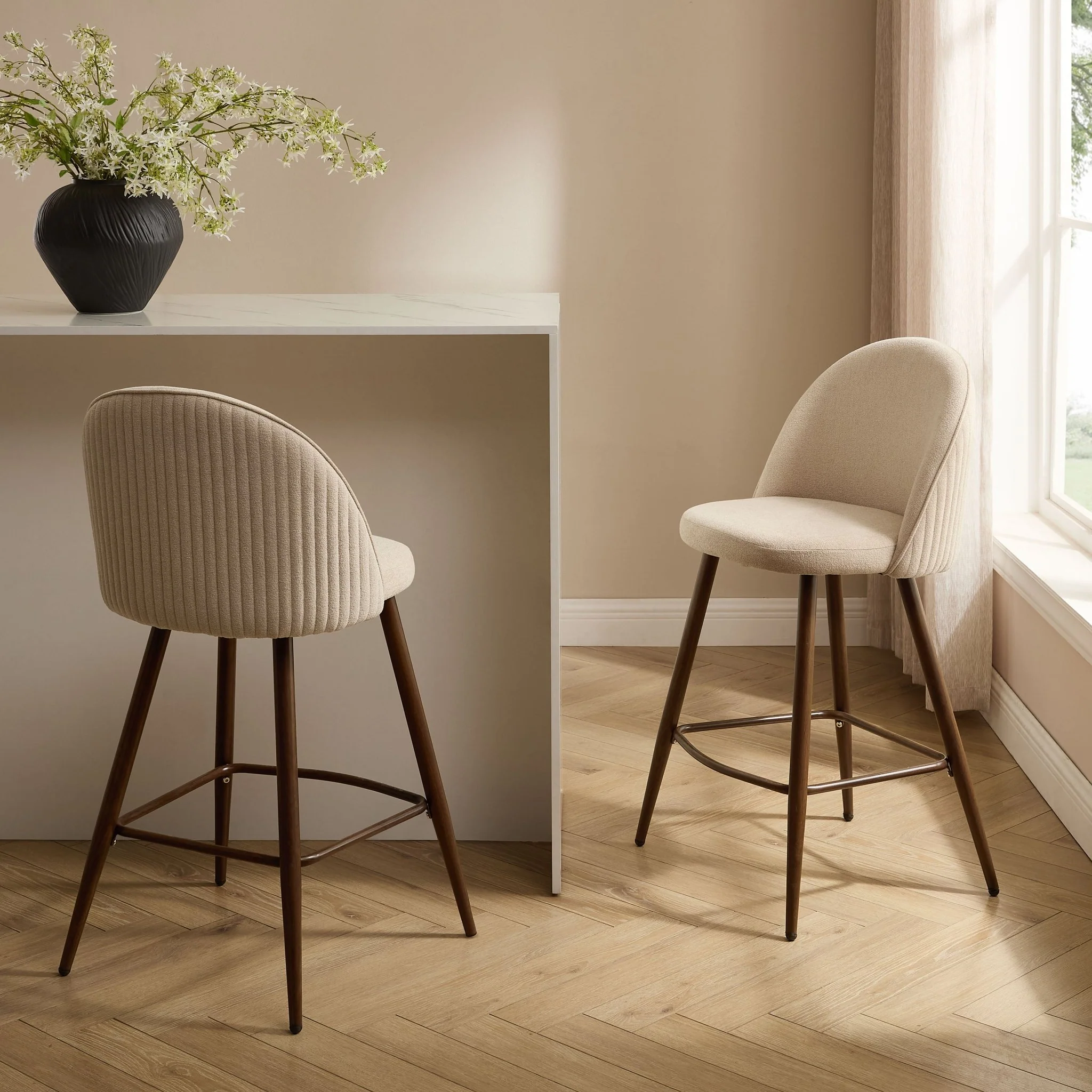 Hattie Set of 2 Barstools - Chenille Oatmeal - Image 2