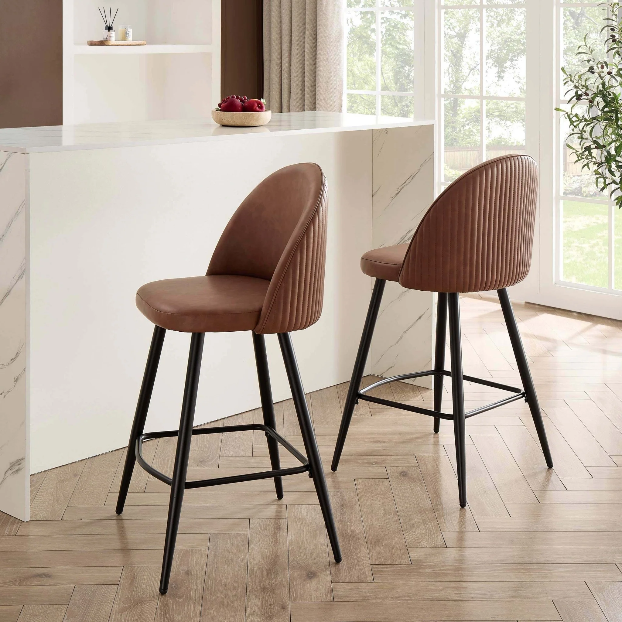 Hattie Set of 2 Barstools - Faux Leather Tan
