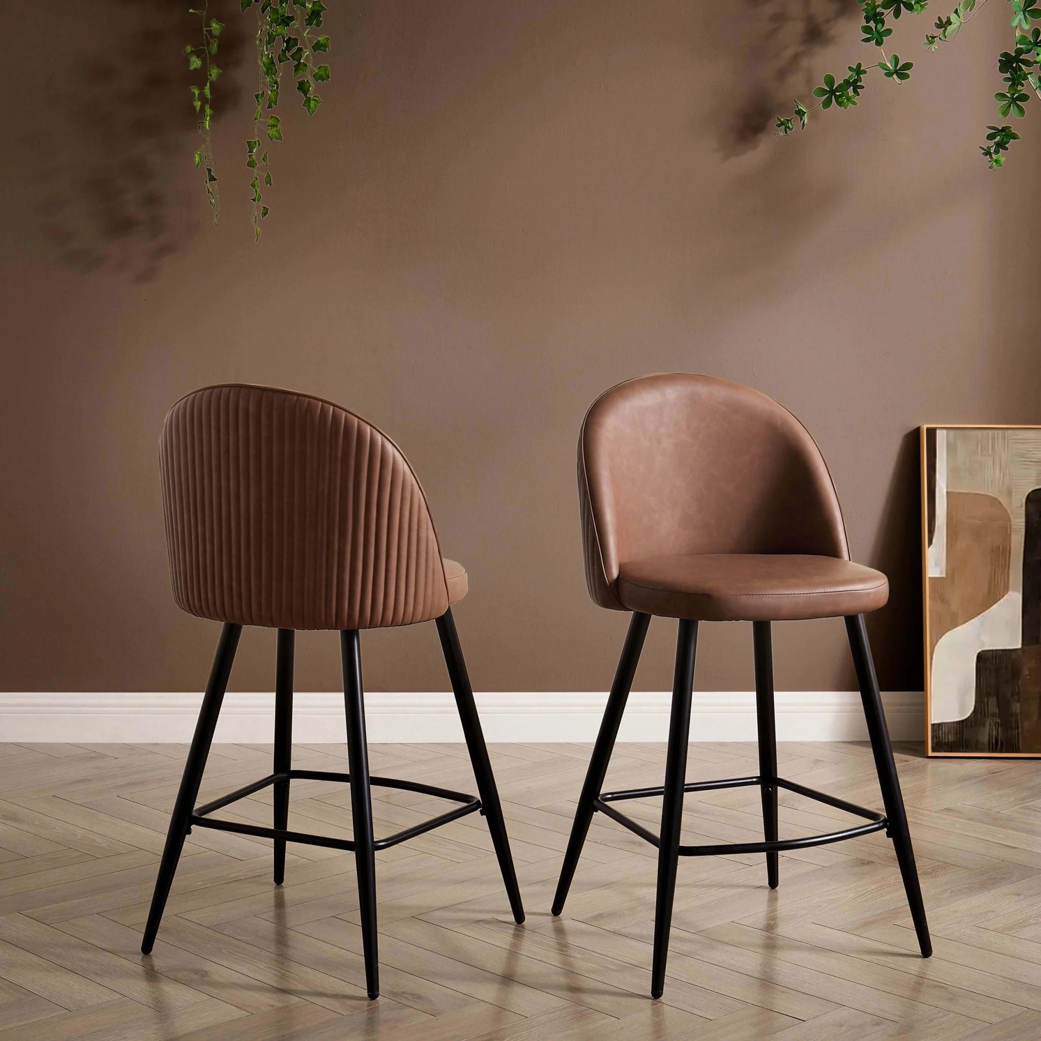 Hattie Set of 2 Barstools - Faux Leather Tan - Image 2