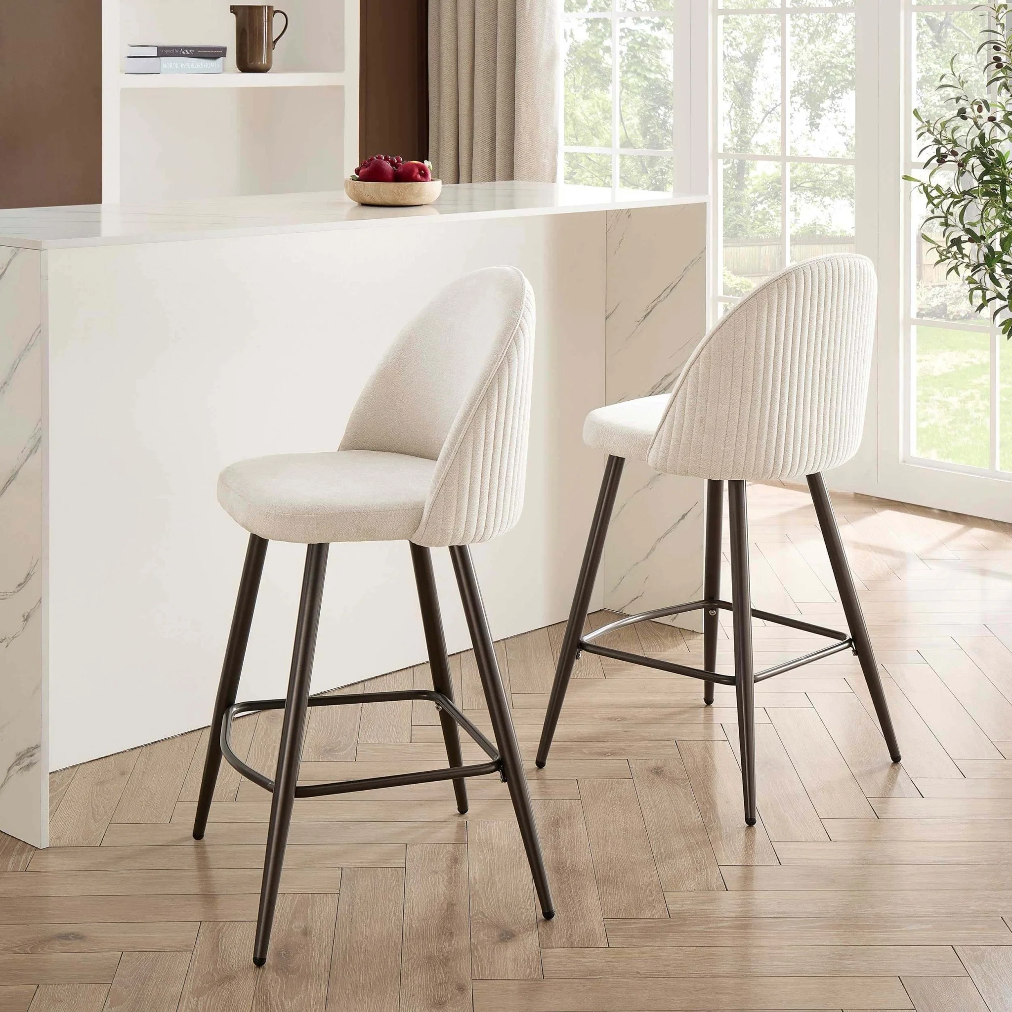 Hattie Set of 2 Barstools - Ivory Chenille