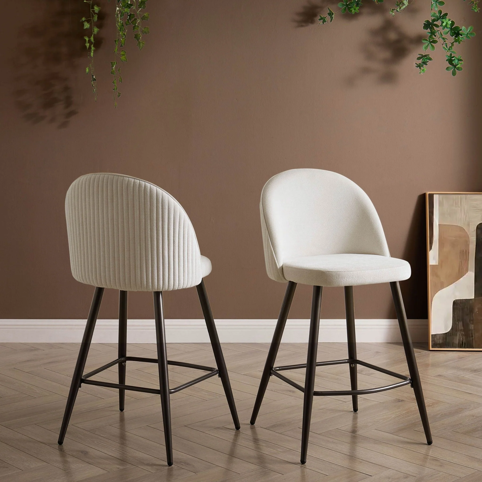 Hattie Set of 2 Barstools - Ivory Chenille - Image 2