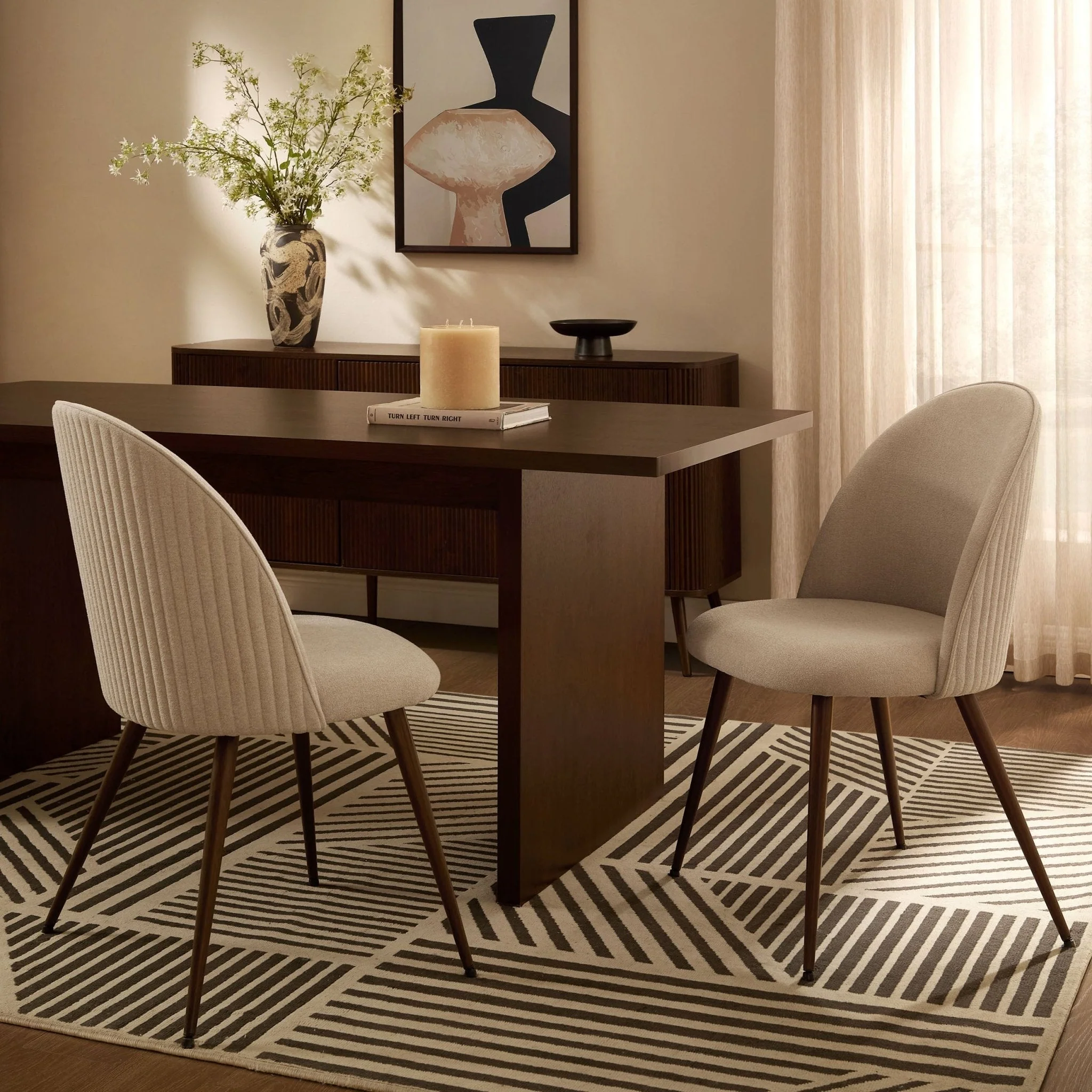 Hattie Set of 2 Dining Chairs - Chenille Oatmeal