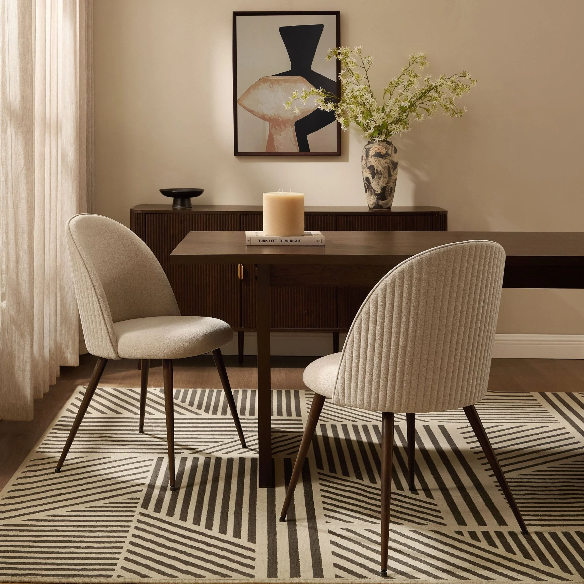 Hattie Set of 2 Dining Chairs - Chenille Oatmeal - Image 2
