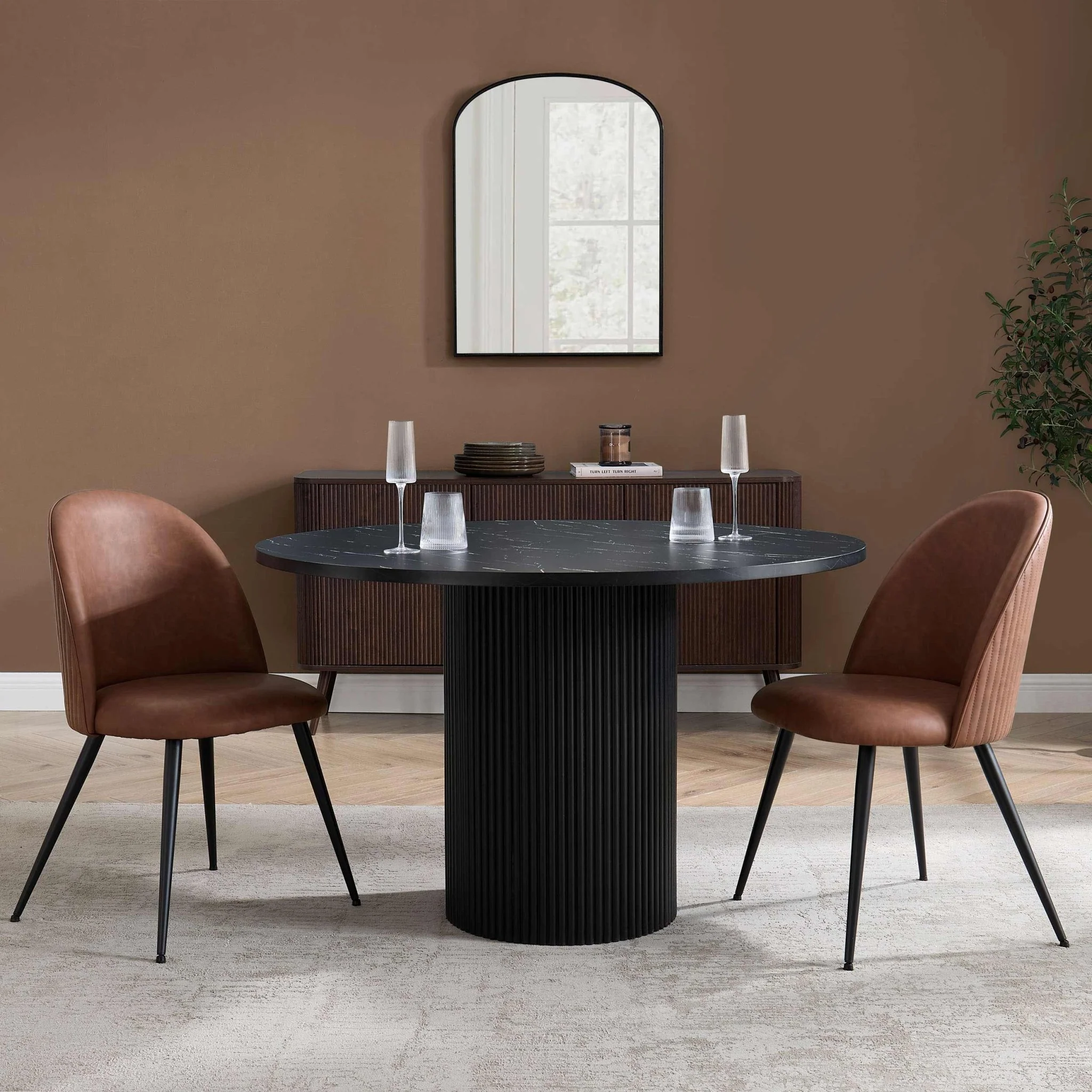 Hattie Set of 2 Dining Chairs - Faux Leather Tan