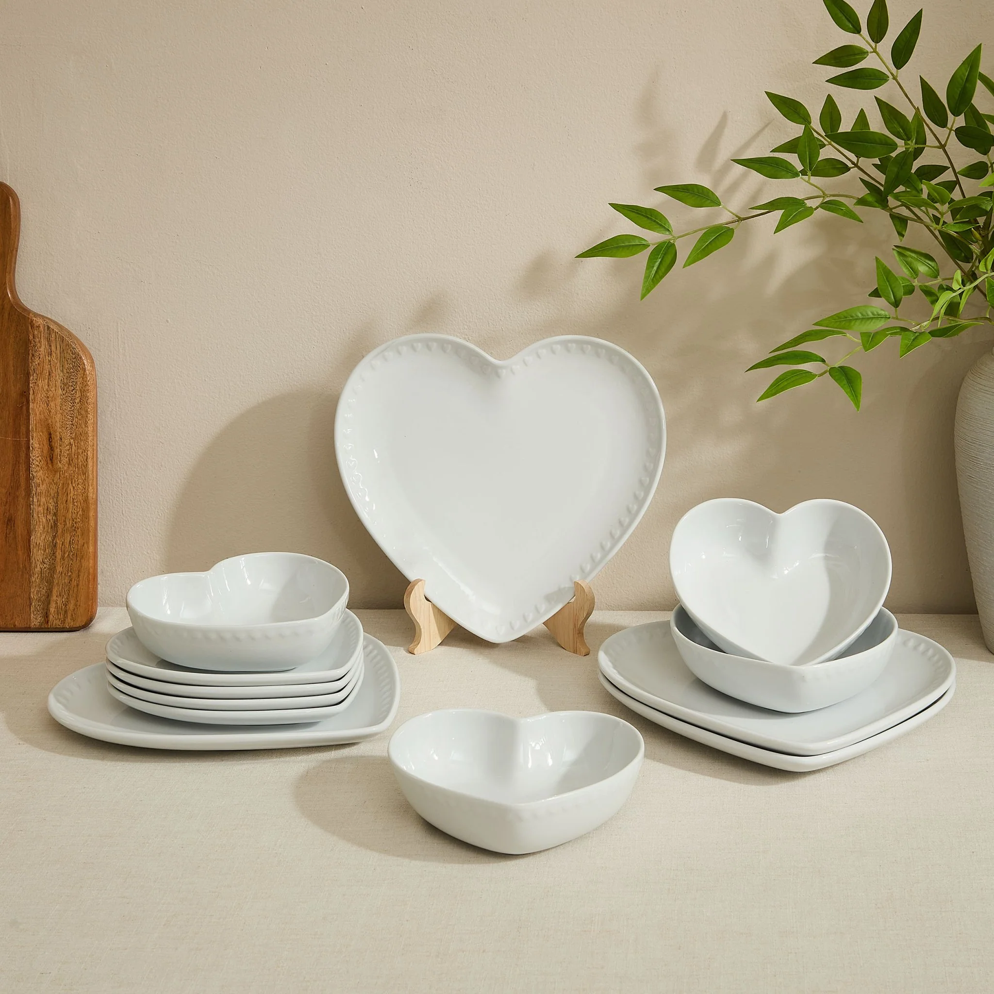 Heart Shaped 12 Piece Dinner Set - White
