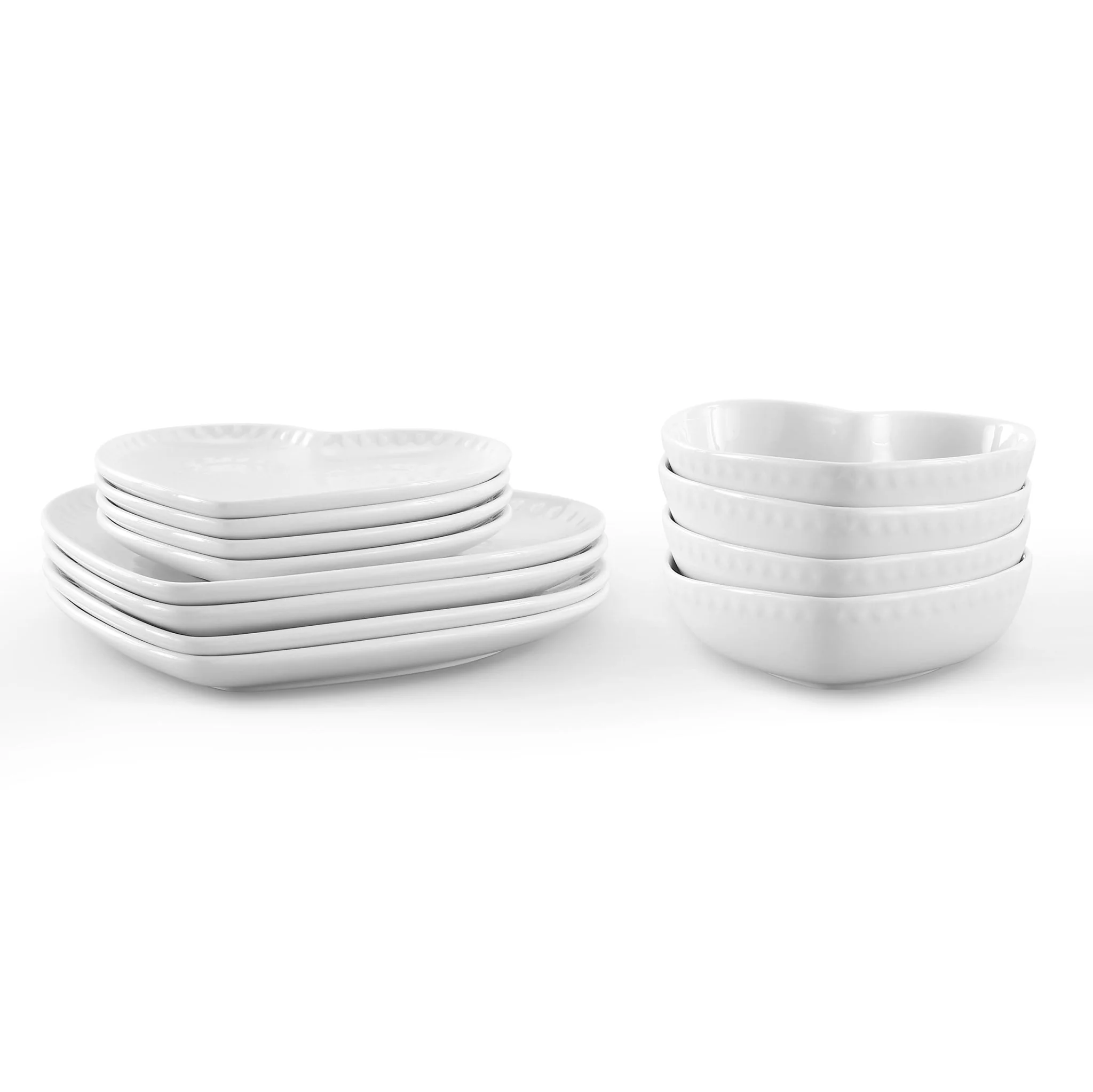 Heart Shaped Set of 4 Cereal Bowls - White - Image 9